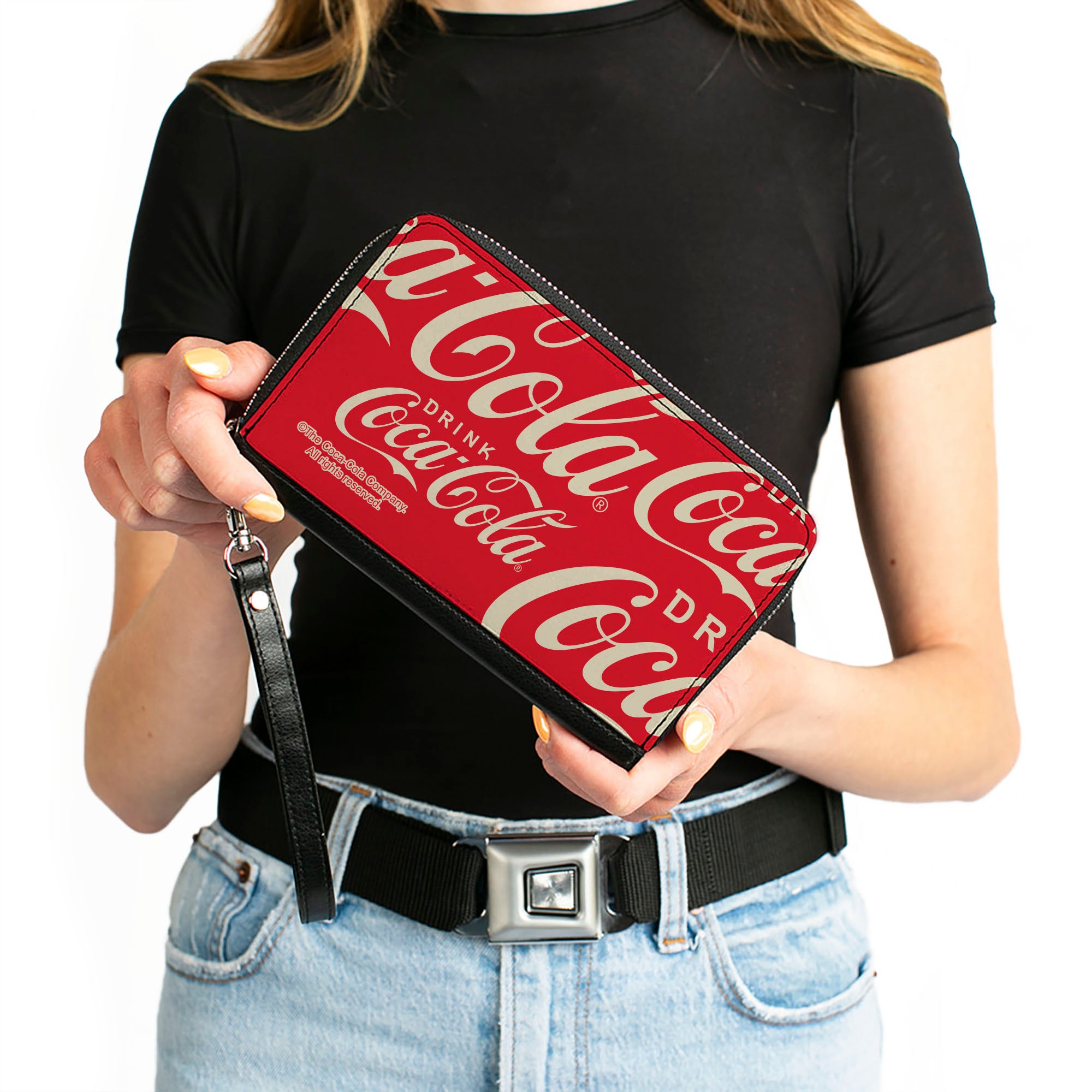 PU Zip Around Wallet Rectangle - DRINK COCA-COLA Close-Up Red/White Clutch Zip Around Wallets Coca-Cola