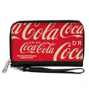 PU Zip Around Wallet Rectangle - DRINK COCA-COLA Close-Up Red/White Clutch Zip Around Wallets Coca-Cola