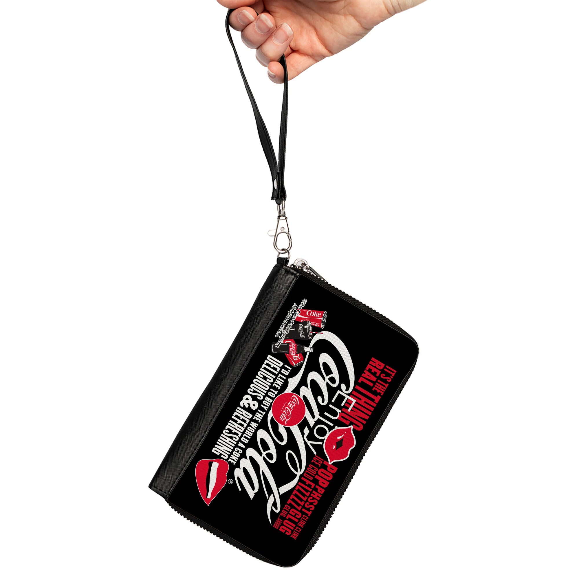 PU Zip Around Wallet Rectangle - Coca-Cola IT'S THE REAL THING Collage Black/Red/White Clutch Zip Around Wallets Coca-Cola