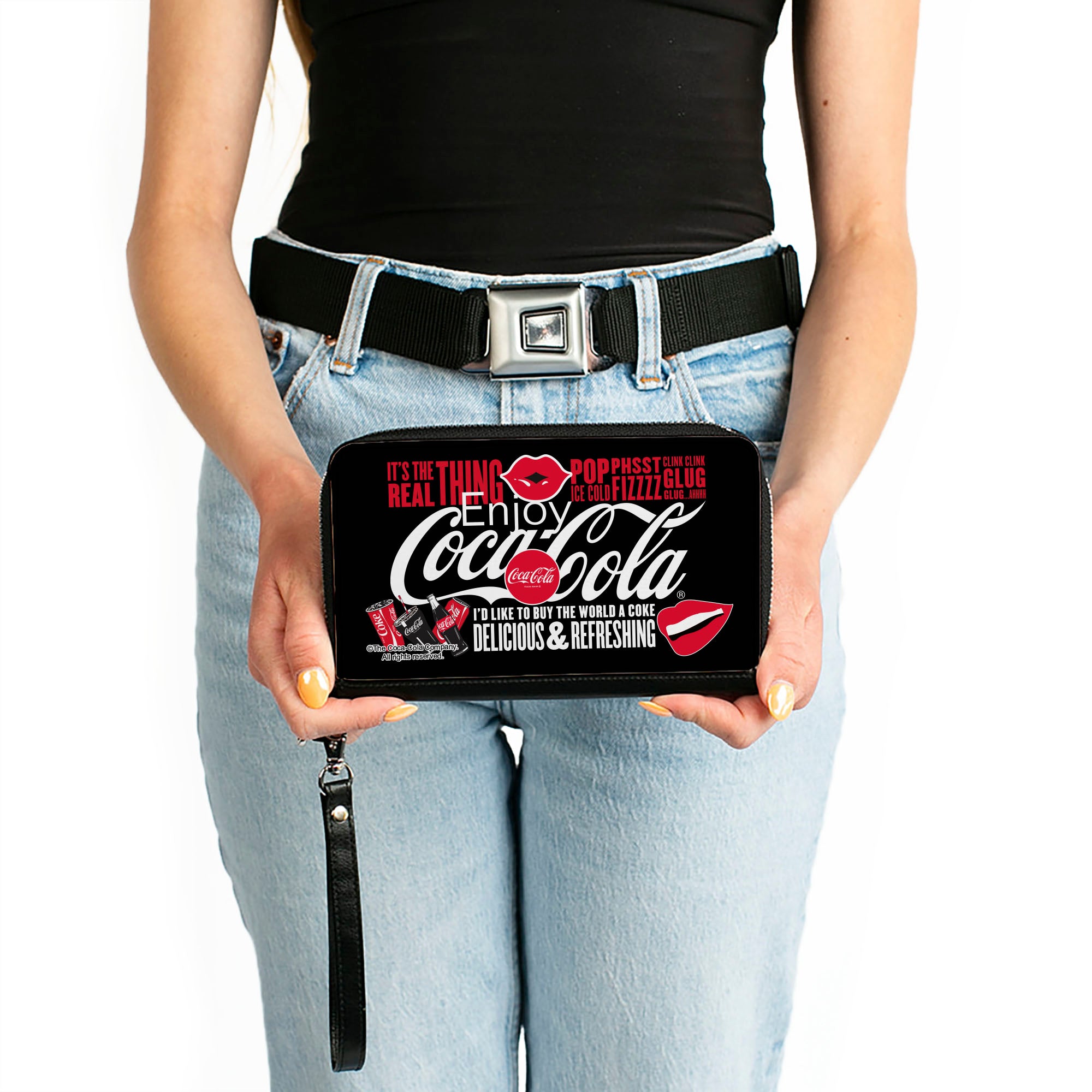 PU Zip Around Wallet Rectangle - Coca-Cola IT'S THE REAL THING Collage Black/Red/White Clutch Zip Around Wallets Coca-Cola