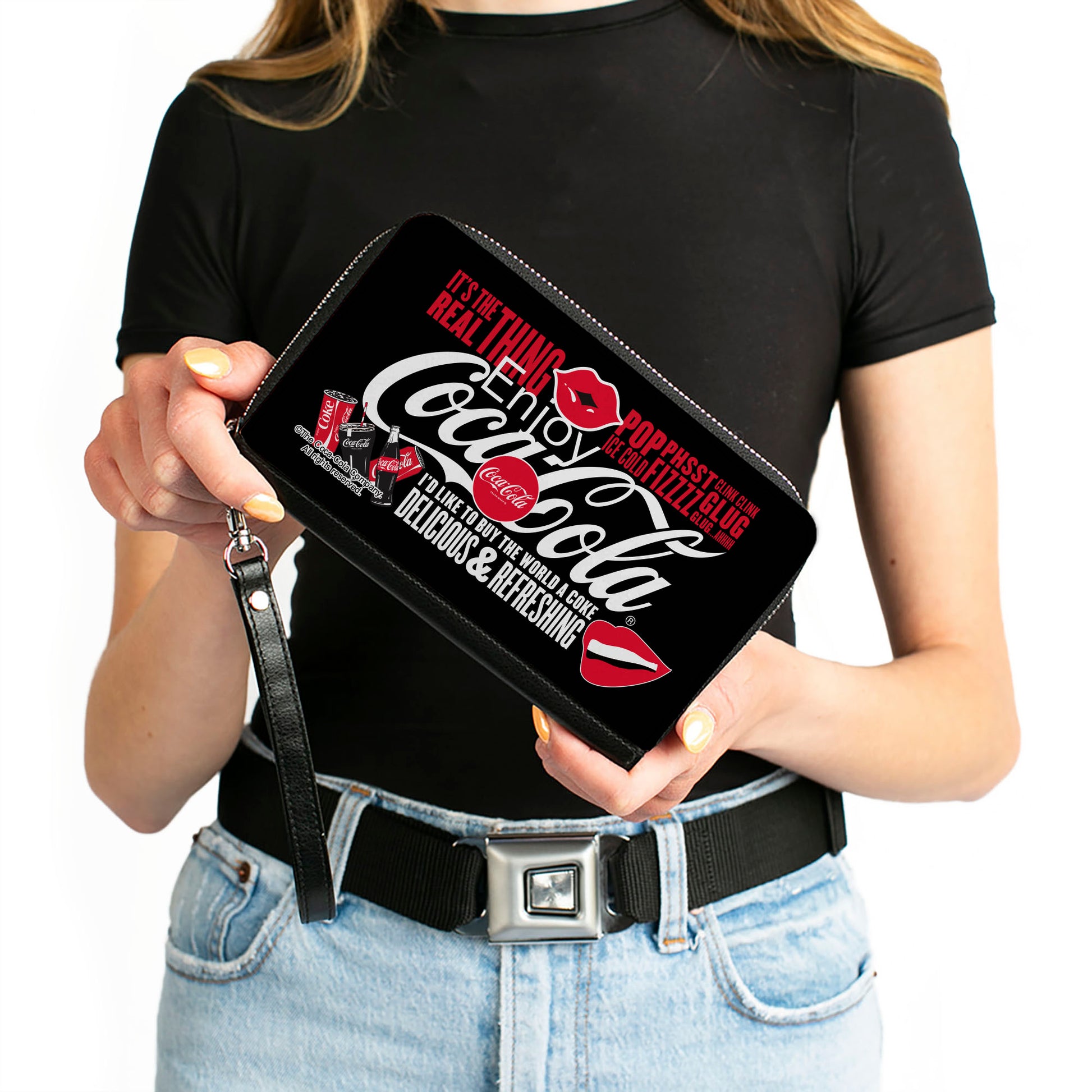 PU Zip Around Wallet Rectangle - Coca-Cola IT'S THE REAL THING Collage Black/Red/White Clutch Zip Around Wallets Coca-Cola