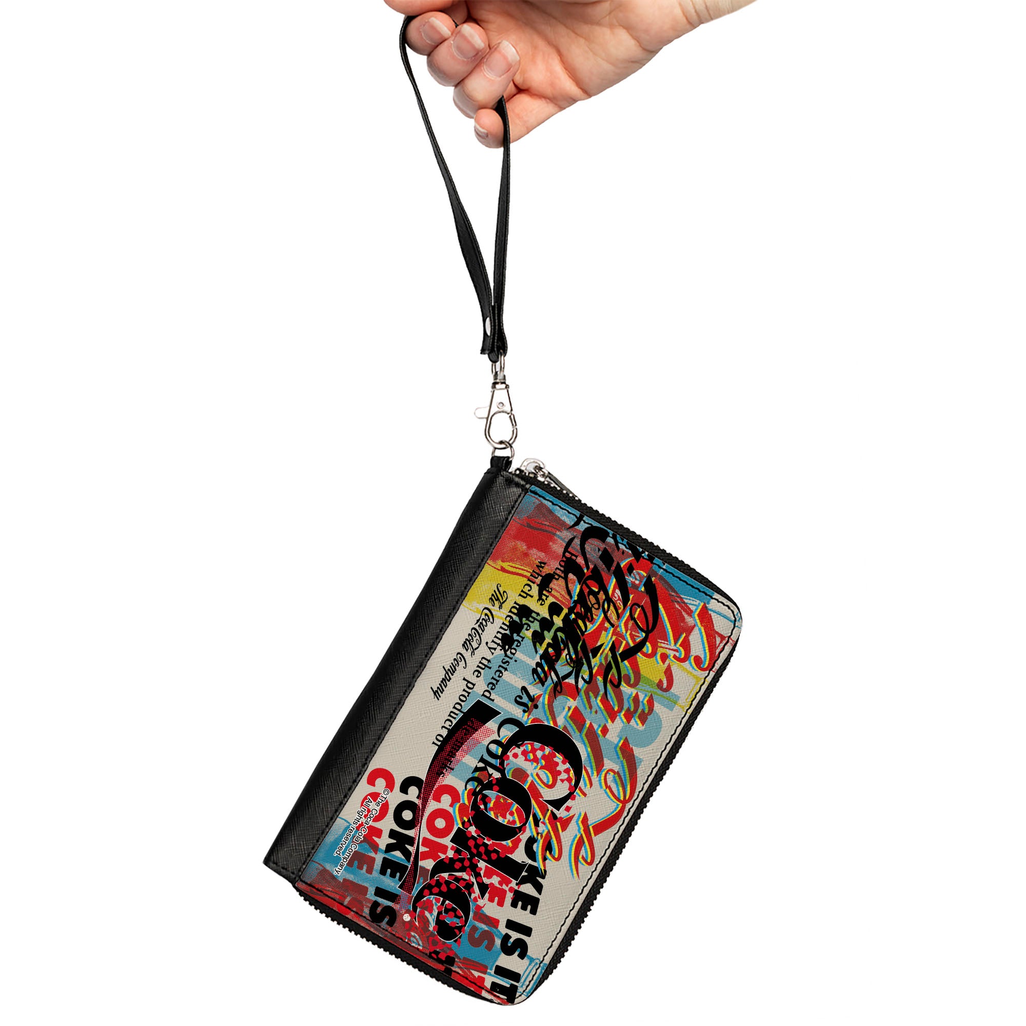PU Zip Around Wallet Rectangle - COKE IS IT! Pop Art Collage Multi Color Clutch Zip Around Wallets Coca-Cola