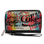 PU Zip Around Wallet Rectangle - COKE IS IT! Pop Art Collage Multi Color Clutch Zip Around Wallets Coca-Cola