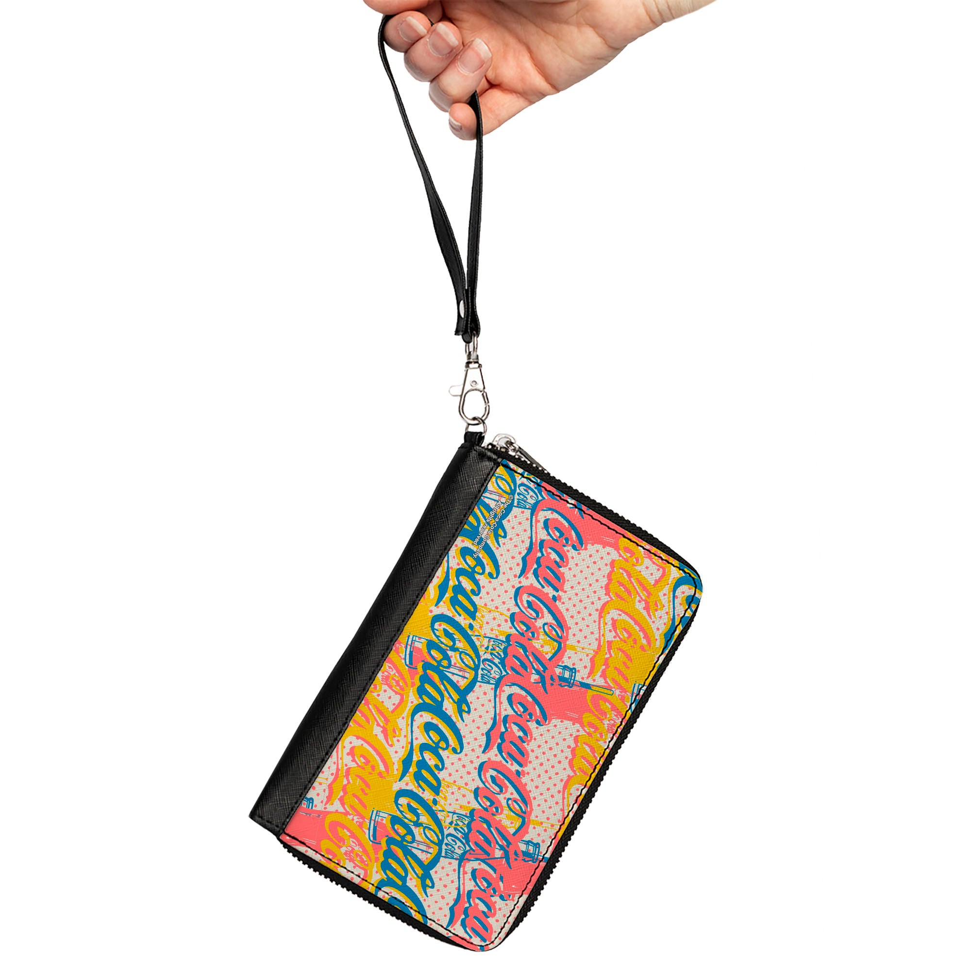 PU Zip Around Wallet Rectangle - COCA-COLA Script Logo Stacked Pop Art White/Multi Pastel Clutch Zip Around Wallets Coca-Cola
