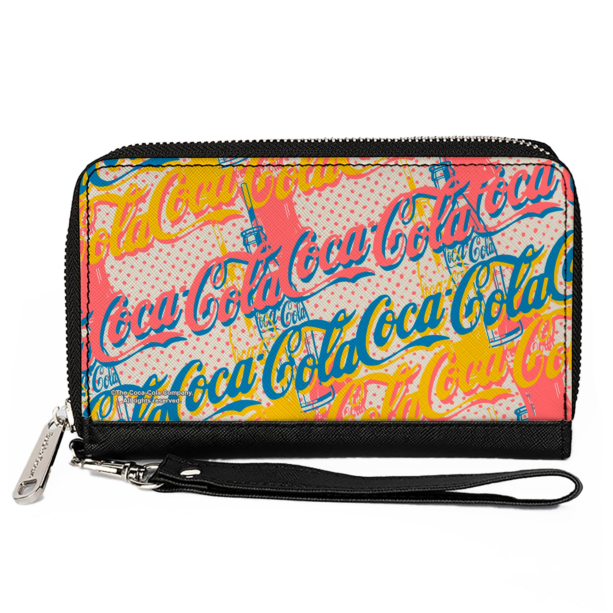 PU Zip Around Wallet Rectangle - COCA-COLA Script Logo Stacked Pop Art White/Multi Pastel Clutch Zip Around Wallets Coca-Cola