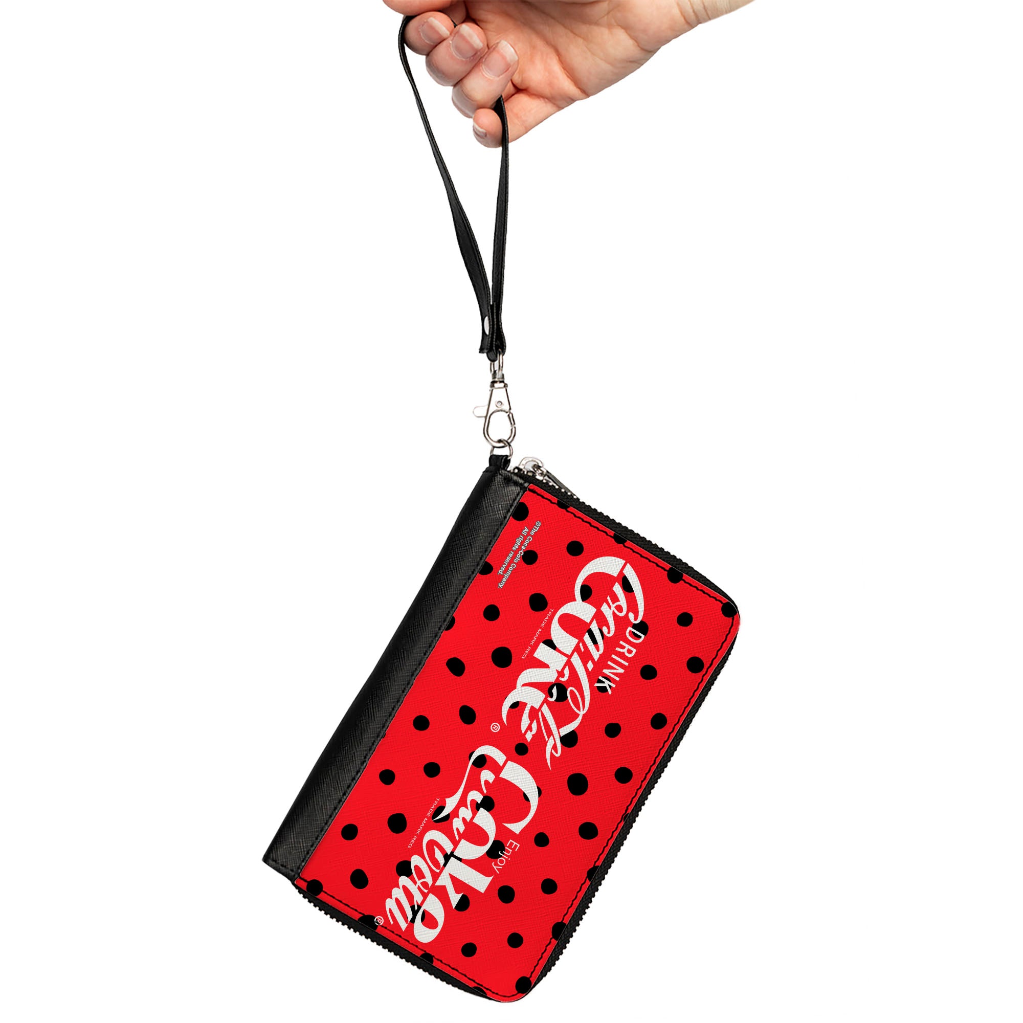PU Zip Around Wallet Rectangle - DRINK COCA-COLA COKE Polka Dot Red/Black/White Clutch Zip Around Wallets Coca-Cola