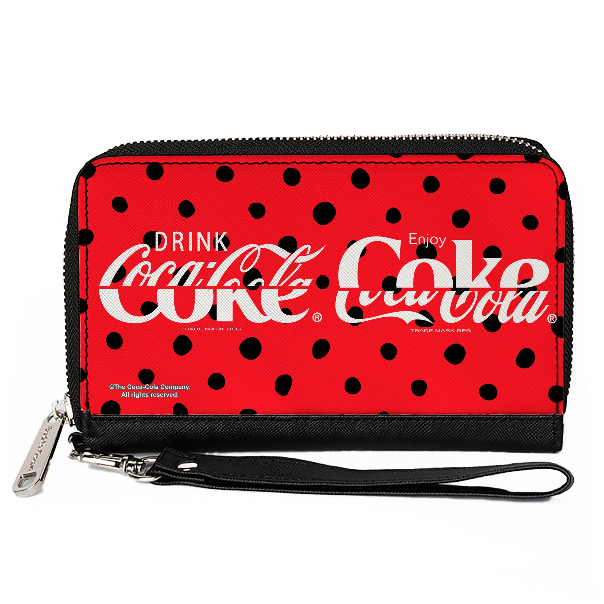 PU Zip Around Wallet Rectangle - DRINK COCA-COLA COKE Polka Dot Red/Black/White Clutch Zip Around Wallets Coca-Cola