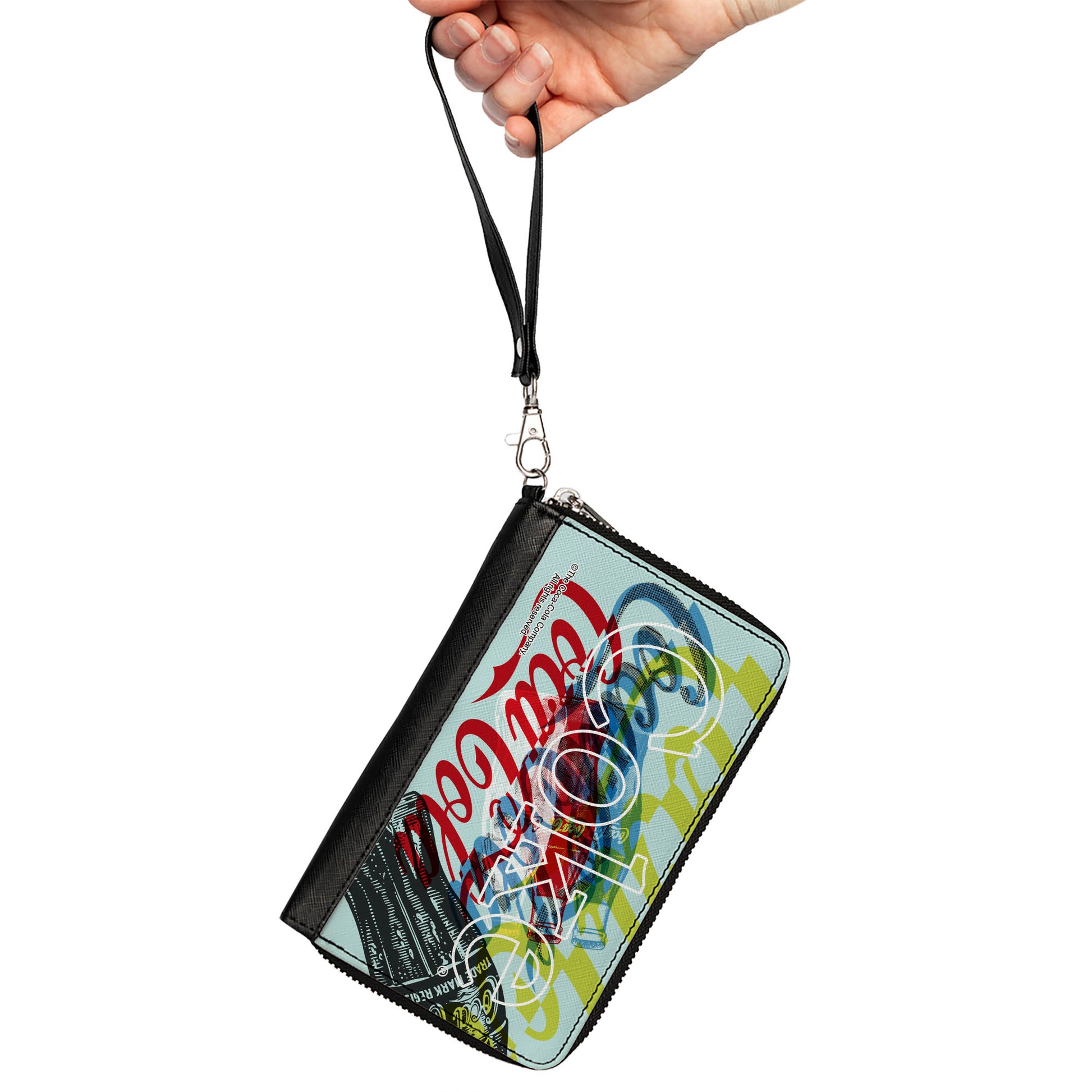 PU Zip Around Wallet Rectangle - COCA-COLA COKE Logos and Bottle Pop Art White/Multi Color Clutch Zip Around Wallets Coca-Cola