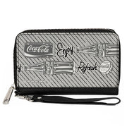 PU Zip Around Wallet Rectangle - Coca-Cola ENJOY REFRESH Can and Bottle Grays/White/Black Clutch Zip Around Wallets Coca-Cola