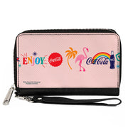 PU Zip Around Wallet Rectangle - Coca-Cola ENJOY Vibrant Icons Collage Pinks/Multi Color Clutch Zip Around Wallets Coca-Cola