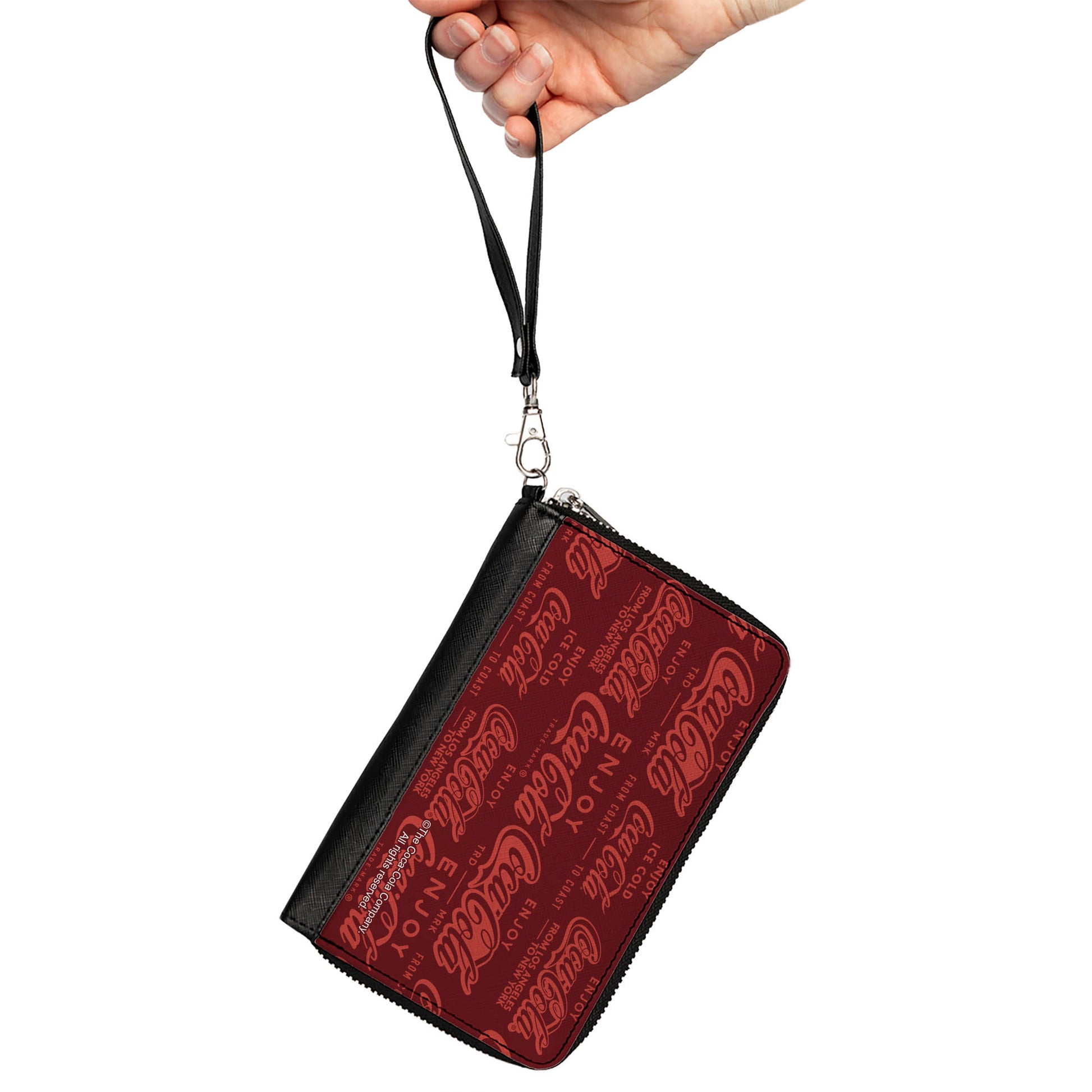 PU Zip Around Wallet Rectangle - ENJOY COCA-COLA Logos Brown/Red Clutch Zip Around Wallets Coca-Cola