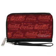 PU Zip Around Wallet Rectangle - ENJOY COCA-COLA Logos Brown/Red Clutch Zip Around Wallets Coca-Cola