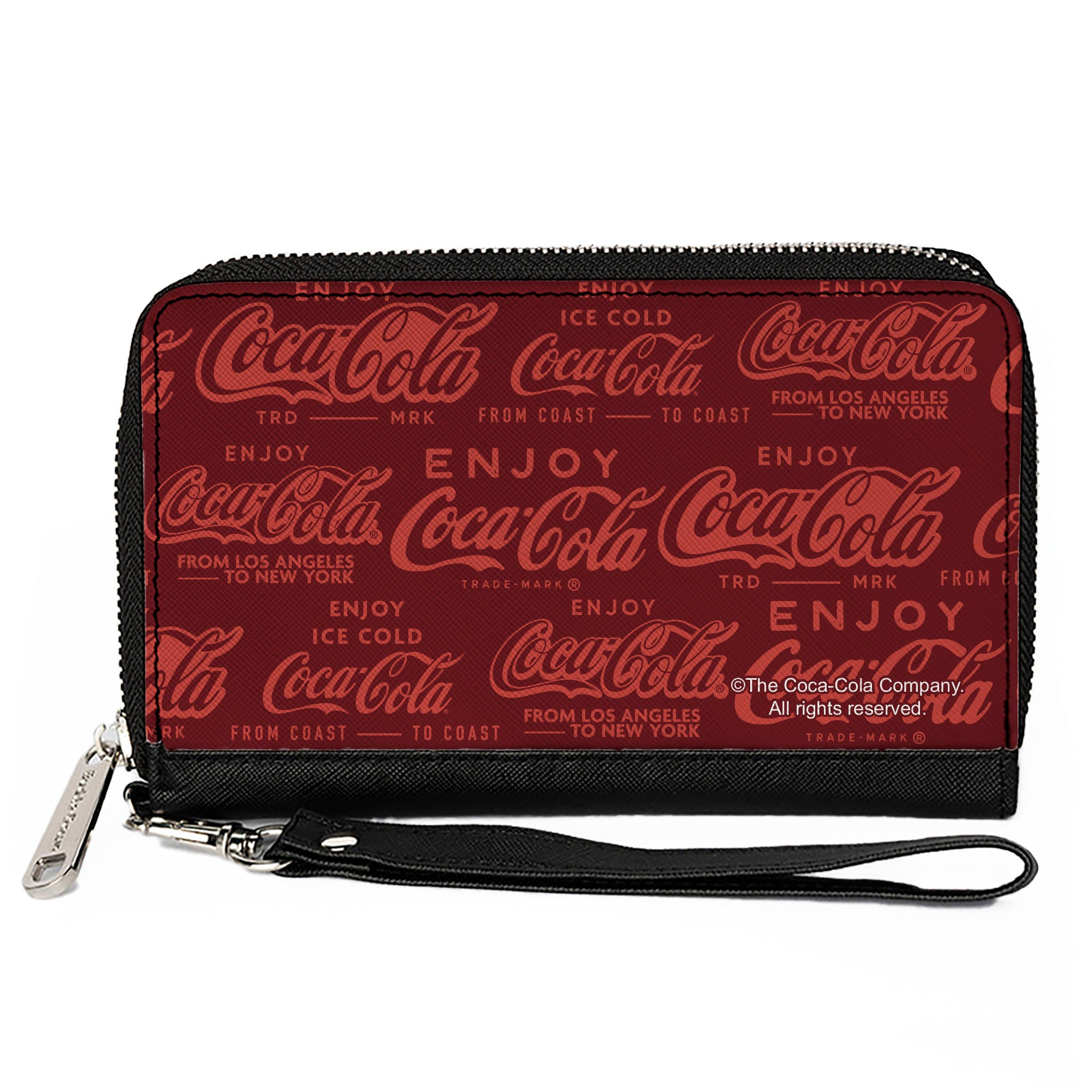PU Zip Around Wallet Rectangle - ENJOY COCA-COLA Logos Brown/Red Clutch Zip Around Wallets Coca-Cola