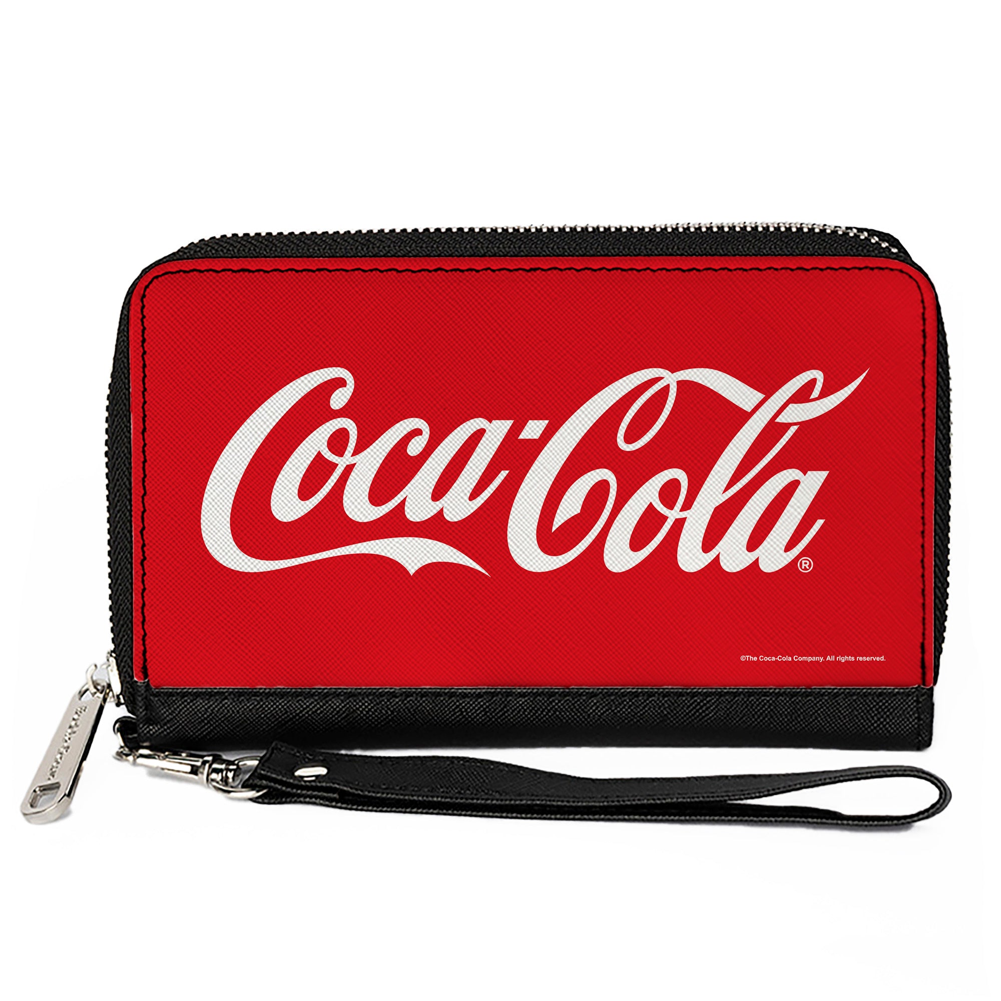 PU Zip Around Wallet Rectangle - COCA-COLA Coke Script Logo Centered Red/White Clutch Zip Around Wallets Coca-Cola