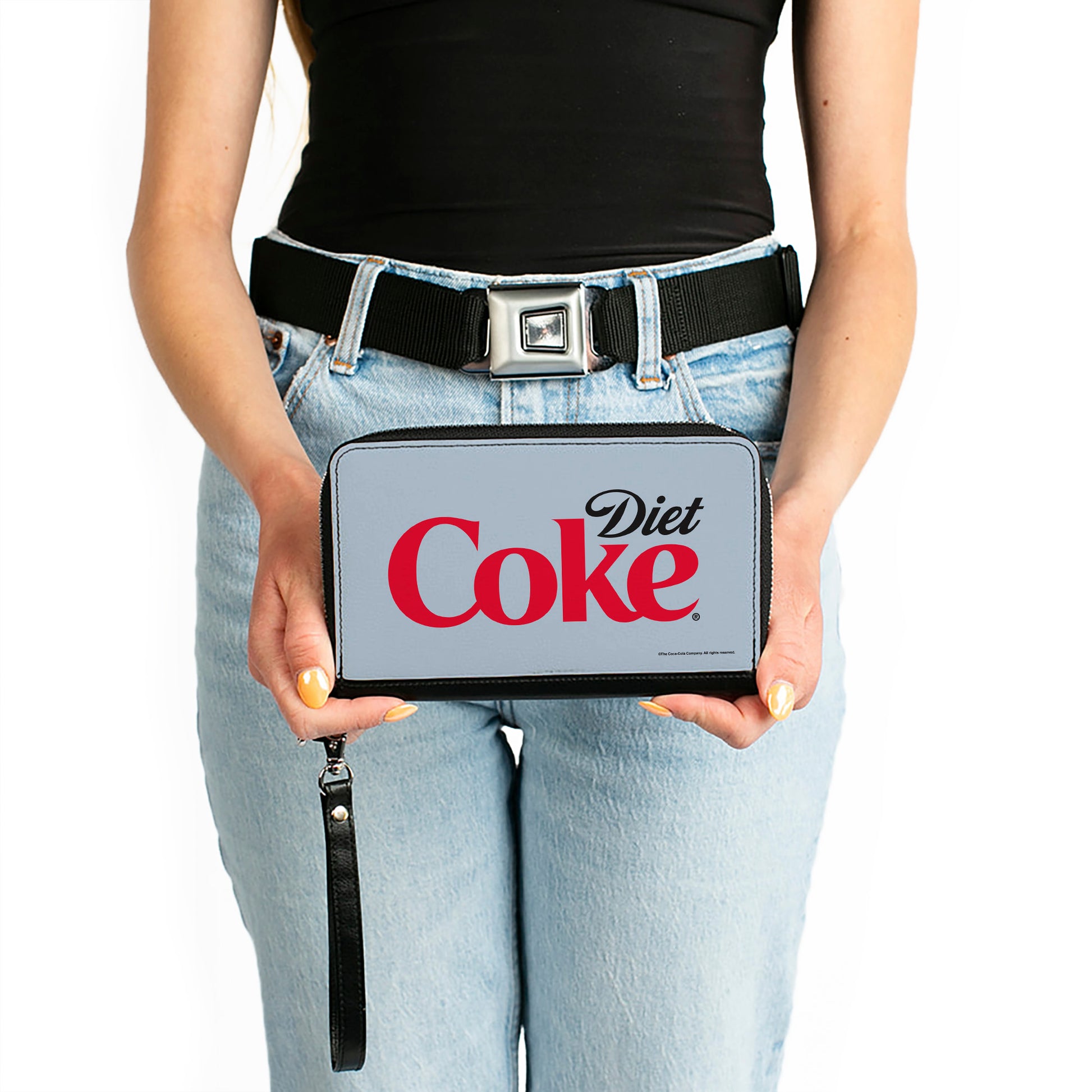 PU Zip Around Wallet Rectangle - DIET COKE Logo Centered Light Gray/Black/Red Clutch Zip Around Wallets Coca-Cola