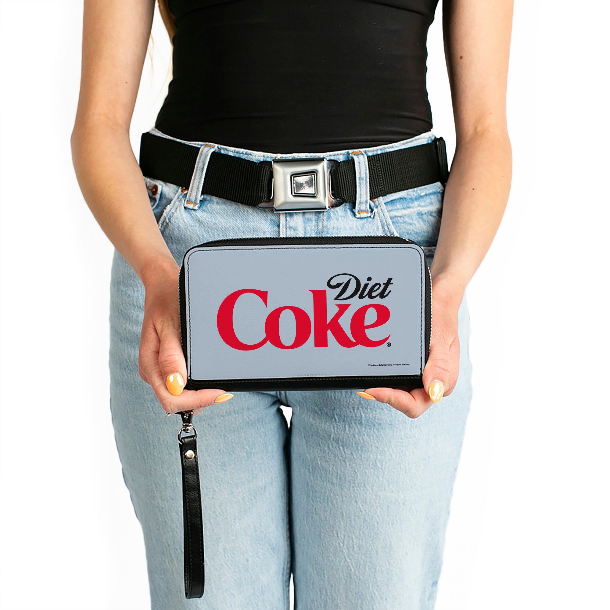 PU Zip Around Wallet Rectangle - DIET COKE Logo Centered Light Gray/Black/Red Clutch Zip Around Wallets Coca-Cola