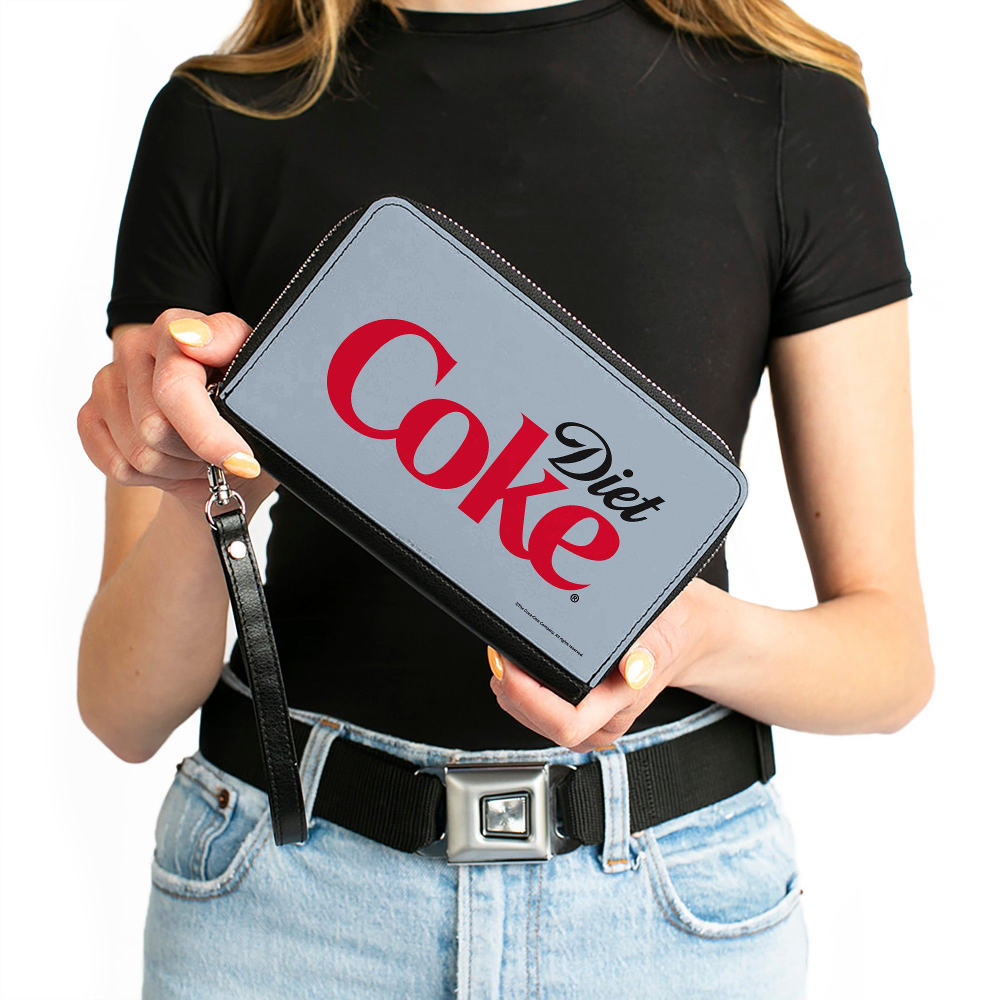 PU Zip Around Wallet Rectangle - DIET COKE Logo Centered Light Gray/Black/Red Clutch Zip Around Wallets Coca-Cola