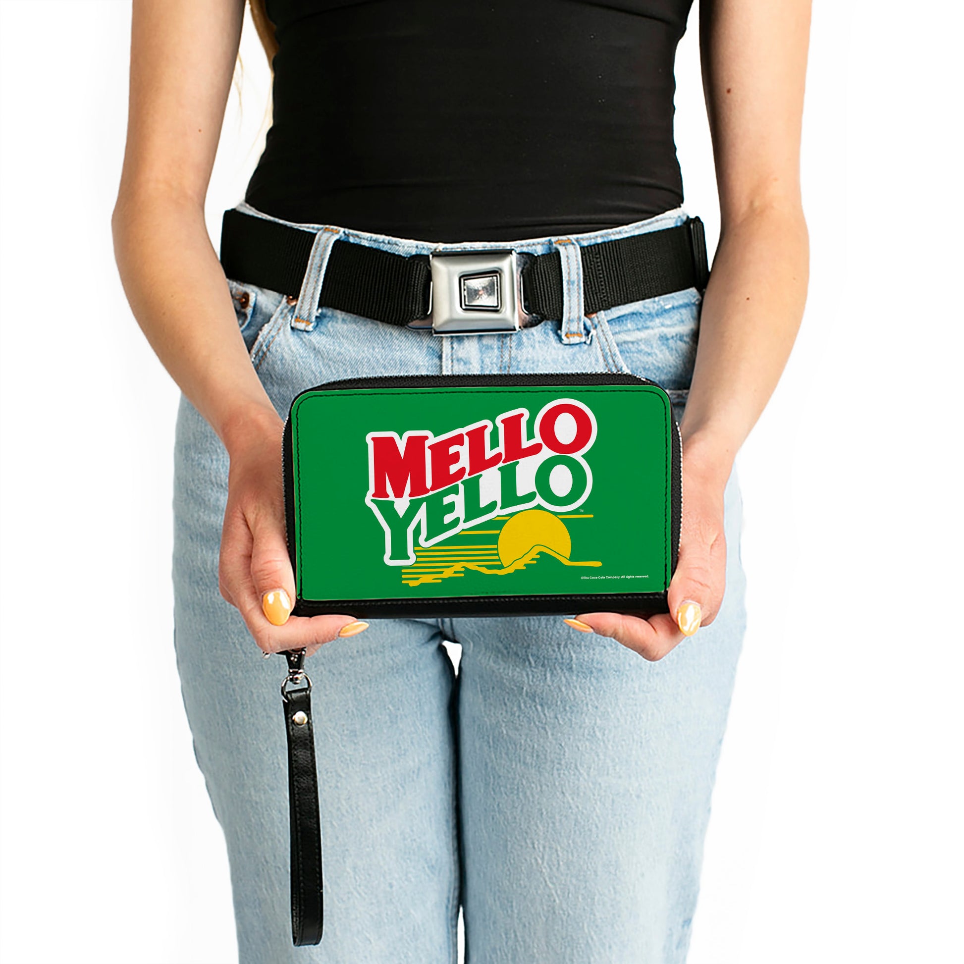 PU Zip Around Wallet Rectangle - MELLO YELLO Logo Green/White/Red/Yellow Clutch Zip Around Wallets Coca-Cola