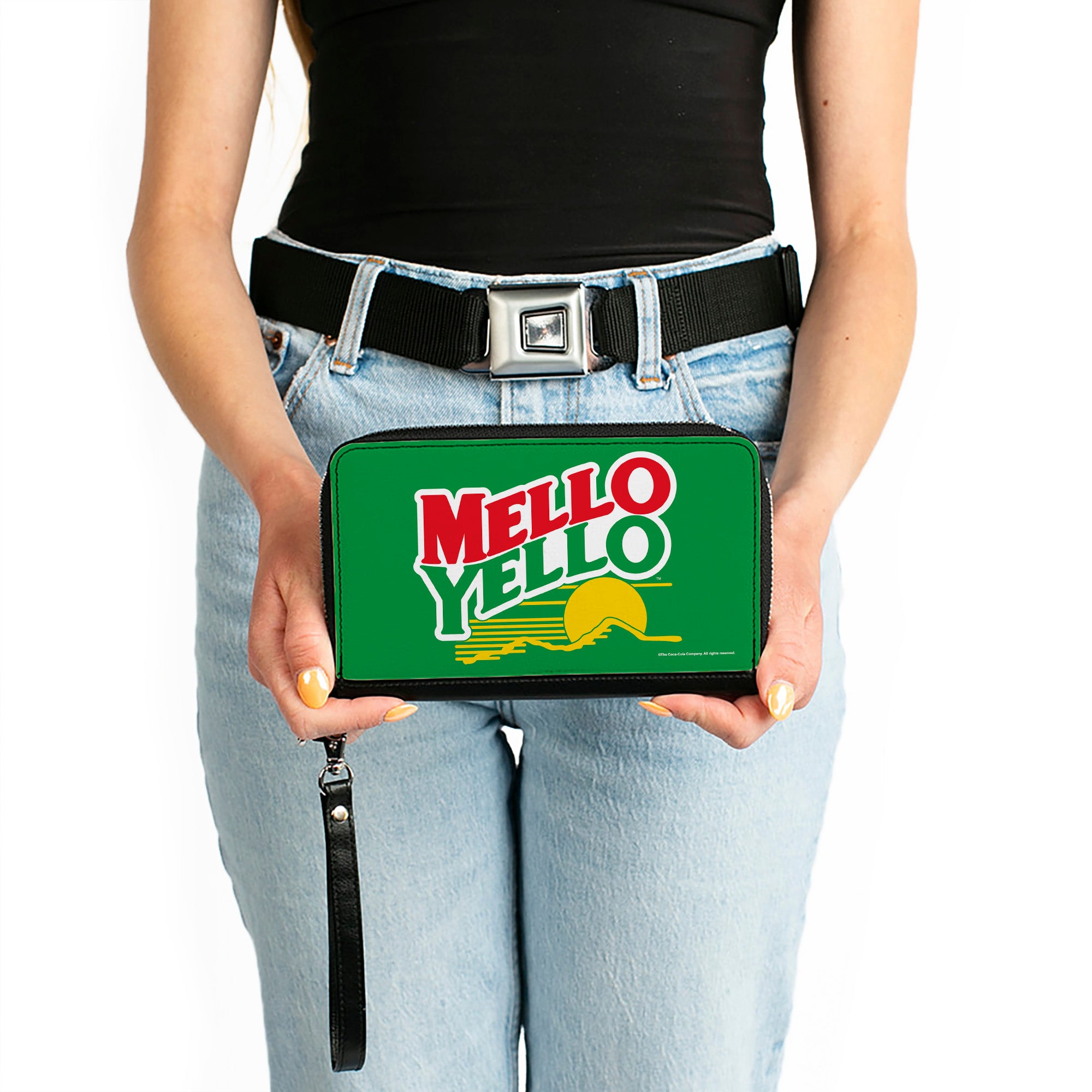 PU Zip Around Wallet Rectangle - MELLO YELLO Logo Green/White/Red/Yellow Clutch Zip Around Wallets Coca-Cola