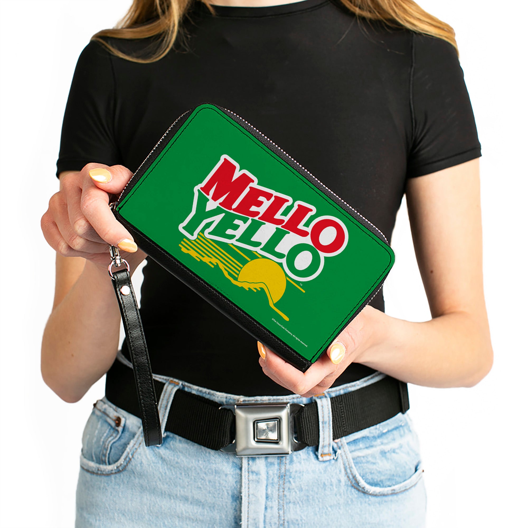 PU Zip Around Wallet Rectangle - MELLO YELLO Logo Green/White/Red/Yellow Clutch Zip Around Wallets Coca-Cola