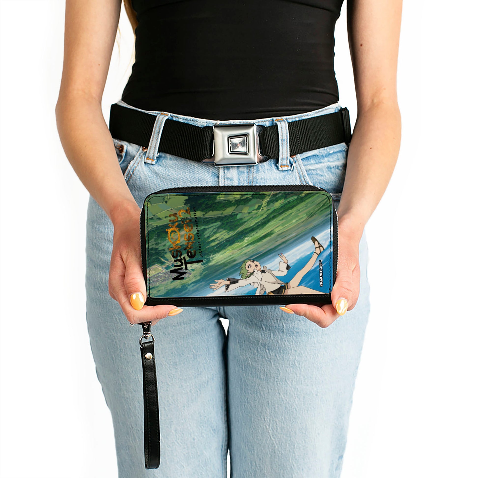 PU Zip Around Wallet Rectangle - MUSHOKU TENSEI Sylphiette Teleport Fall Scene and Title Logo Clutch Zip Around Wallets Mushoku Tensei Jobless Reincarnation