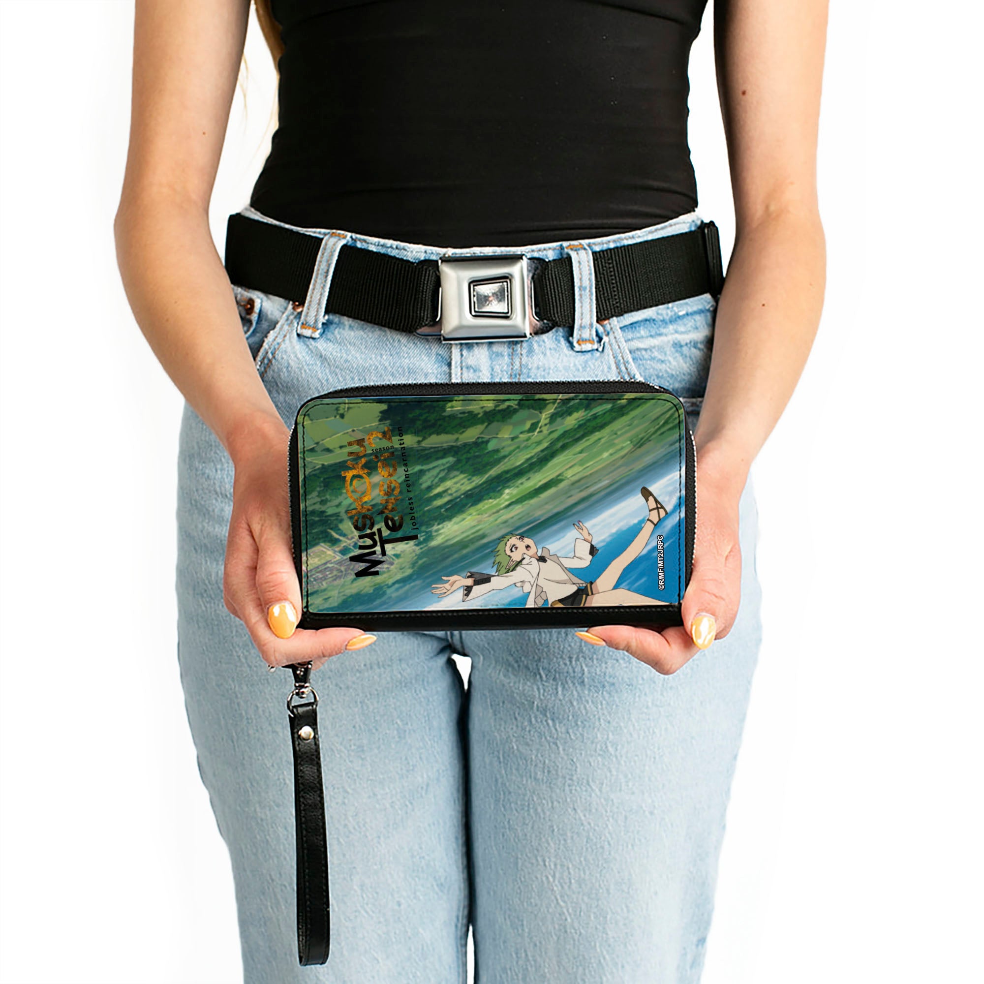 PU Zip Around Wallet Rectangle - MUSHOKU TENSEI Sylphiette Teleport Fall Scene and Title Logo Clutch Zip Around Wallets Mushoku Tensei Jobless Reincarnation