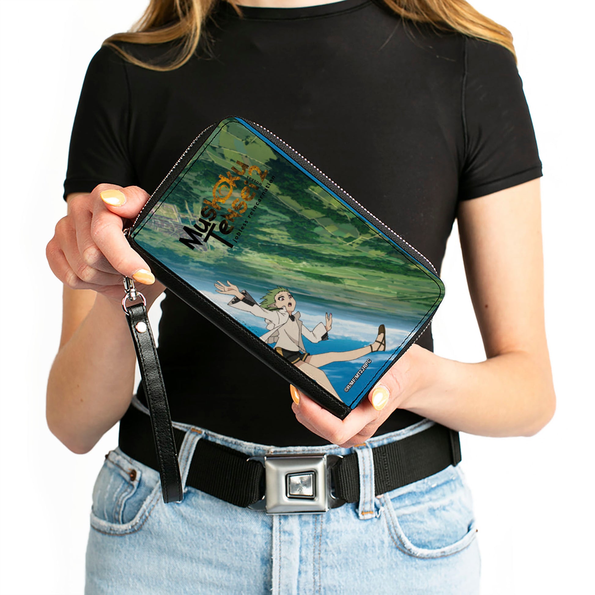 PU Zip Around Wallet Rectangle - MUSHOKU TENSEI Sylphiette Teleport Fall Scene and Title Logo Clutch Zip Around Wallets Mushoku Tensei Jobless Reincarnation