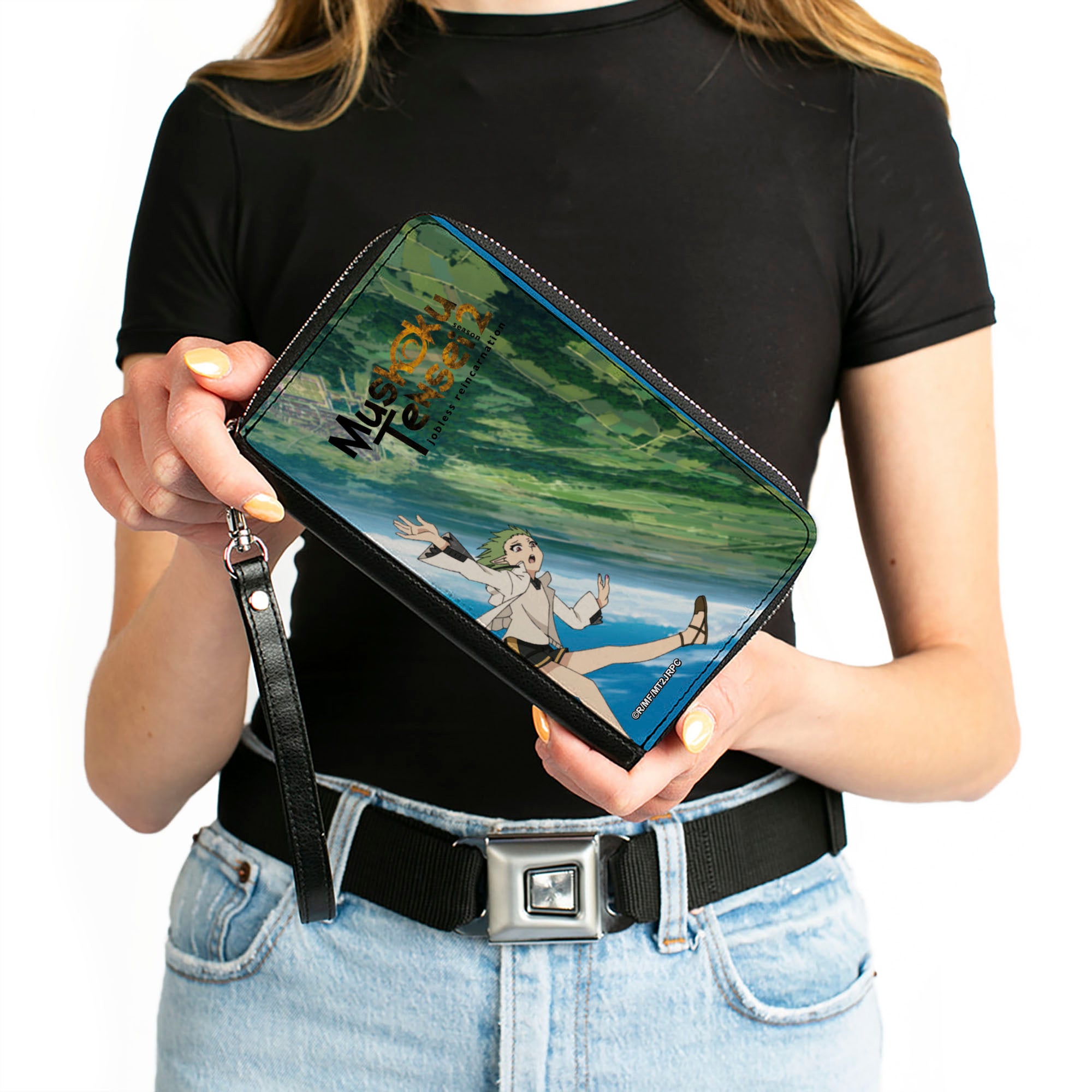 PU Zip Around Wallet Rectangle - MUSHOKU TENSEI Sylphiette Teleport Fall Scene and Title Logo Clutch Zip Around Wallets Mushoku Tensei Jobless Reincarnation