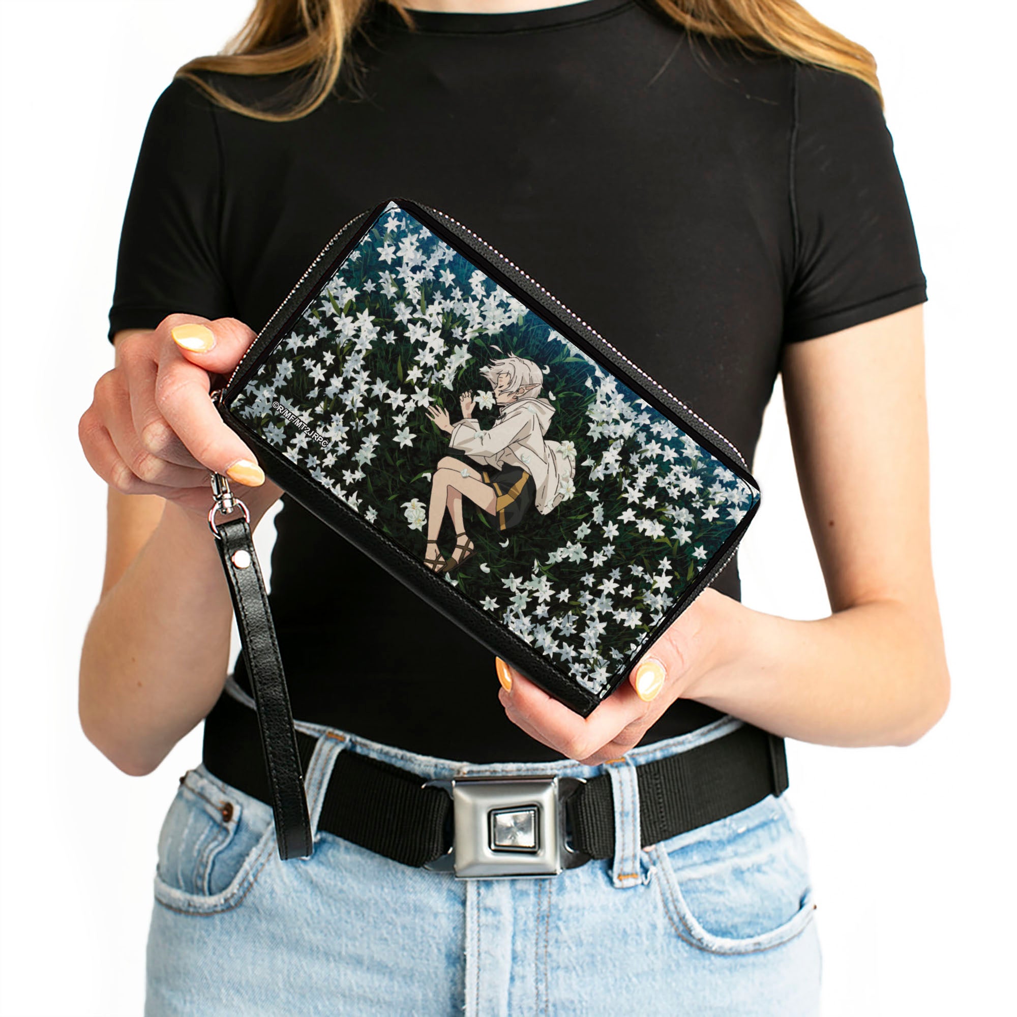 PU Zip Around Wallet Rectangle - Mushoku Tensei Sylphiette Sleeping on Flowers Scene Clutch Zip Around Wallets Mushoku Tensei Jobless Reincarnation