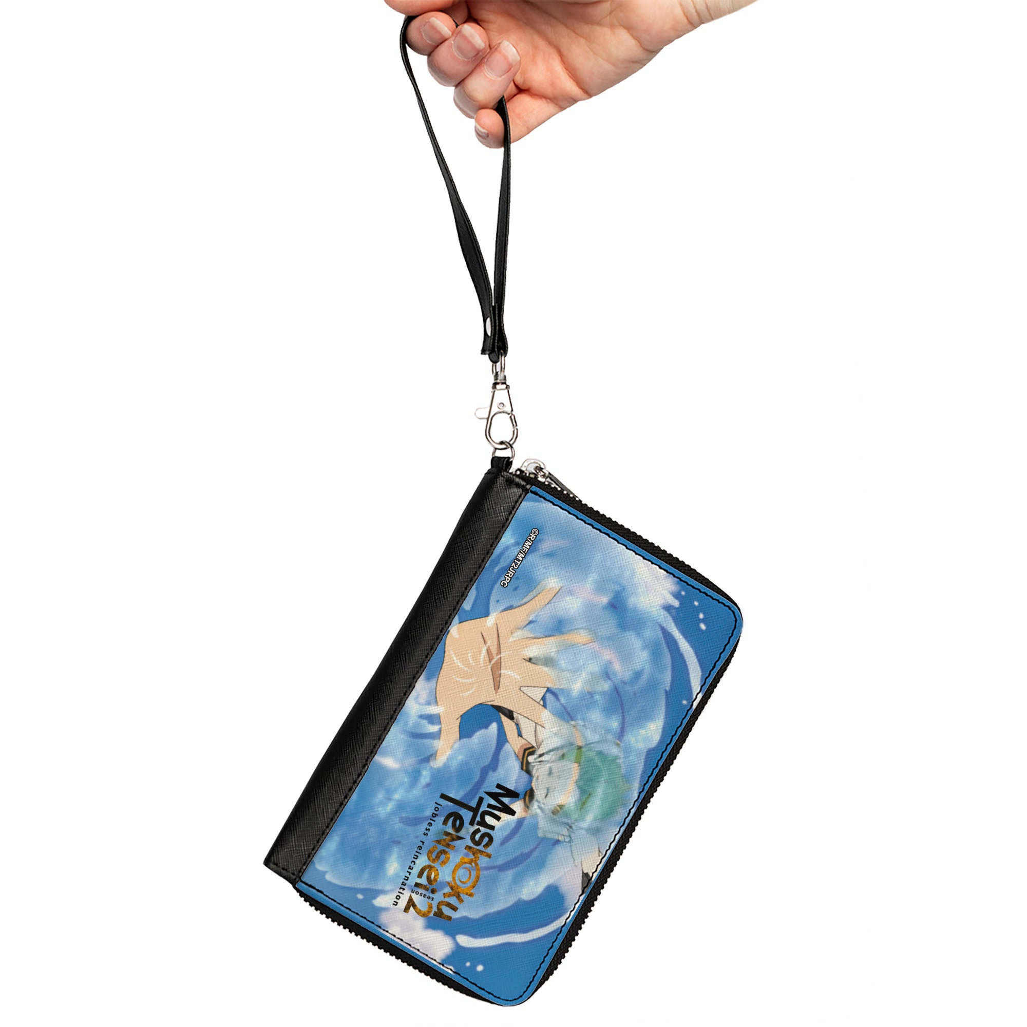 PU Zip Around Wallet Rectangle - MUSHOKU TENSEI Sylphiette Releasing Water Scene Blues Clutch Zip Around Wallets Mushoku Tensei Jobless Reincarnation