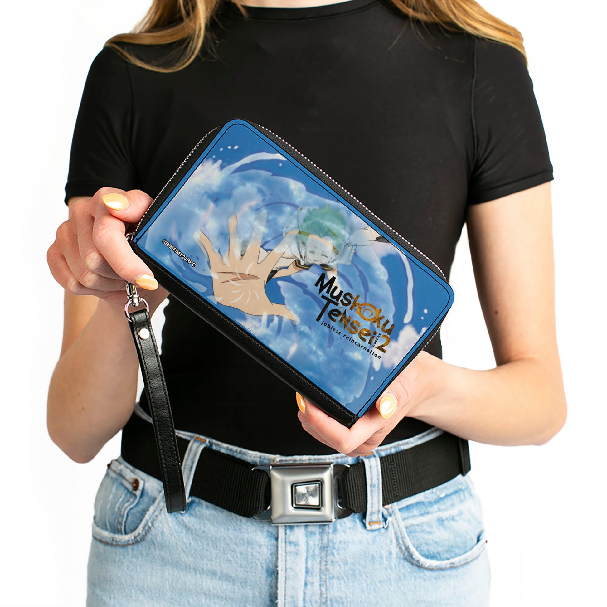 PU Zip Around Wallet Rectangle - MUSHOKU TENSEI Sylphiette Releasing Water Scene Blues Clutch Zip Around Wallets Mushoku Tensei Jobless Reincarnation