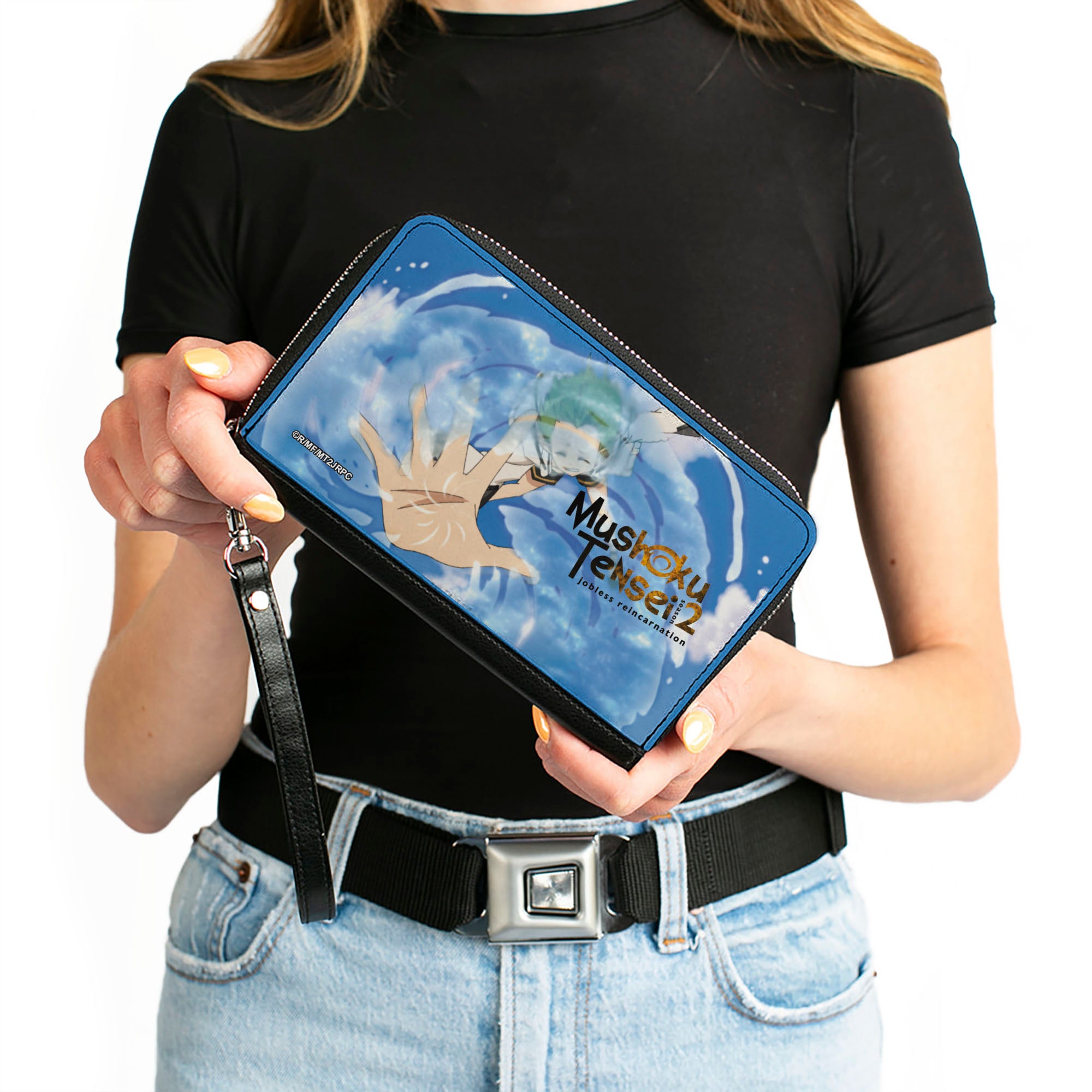 PU Zip Around Wallet Rectangle - MUSHOKU TENSEI Sylphiette Releasing Water Scene Blues Clutch Zip Around Wallets Mushoku Tensei Jobless Reincarnation