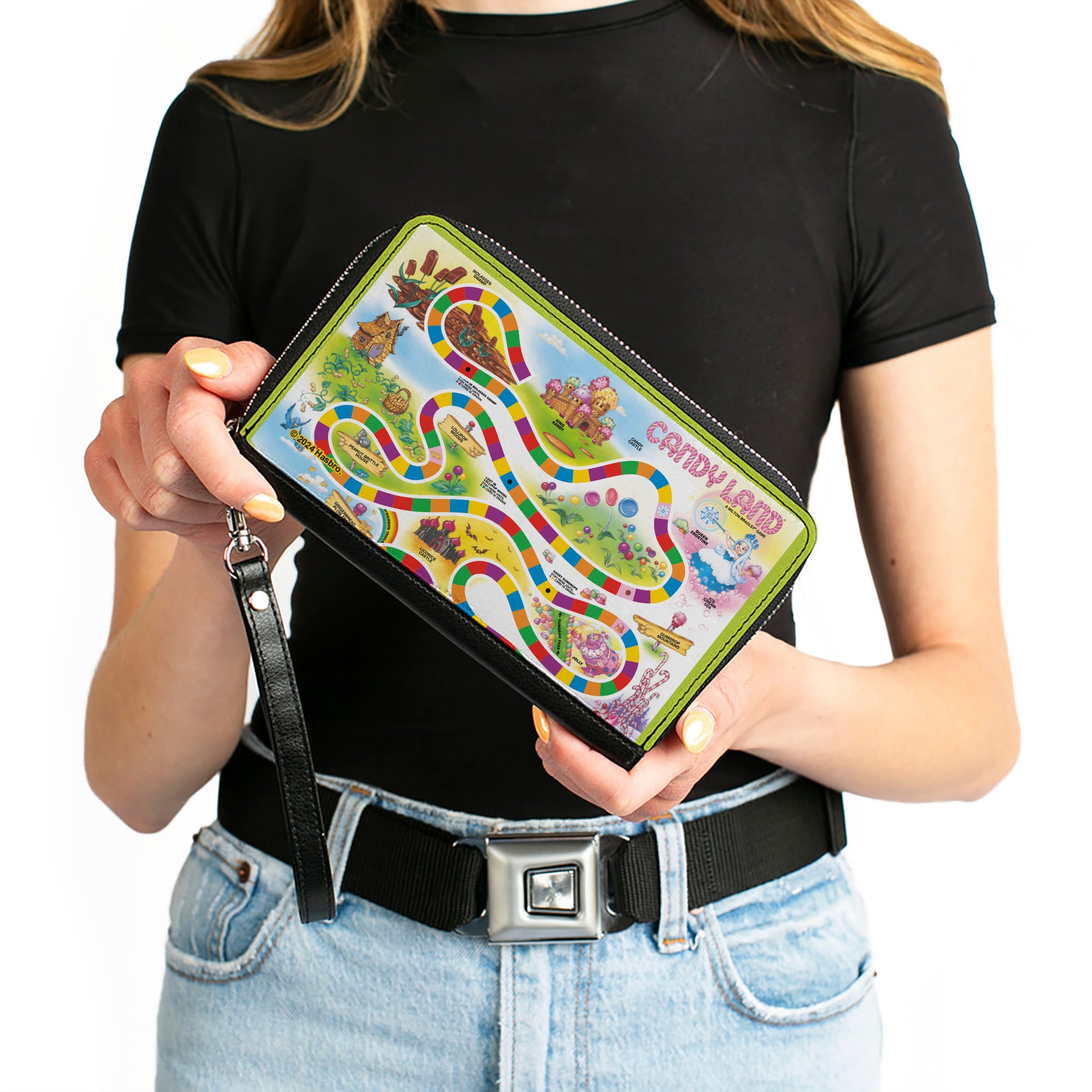 PU Zip Around Wallet Rectangle - CANDY LAND Game Board Layout Clutch Zip Around Wallets Candy Land