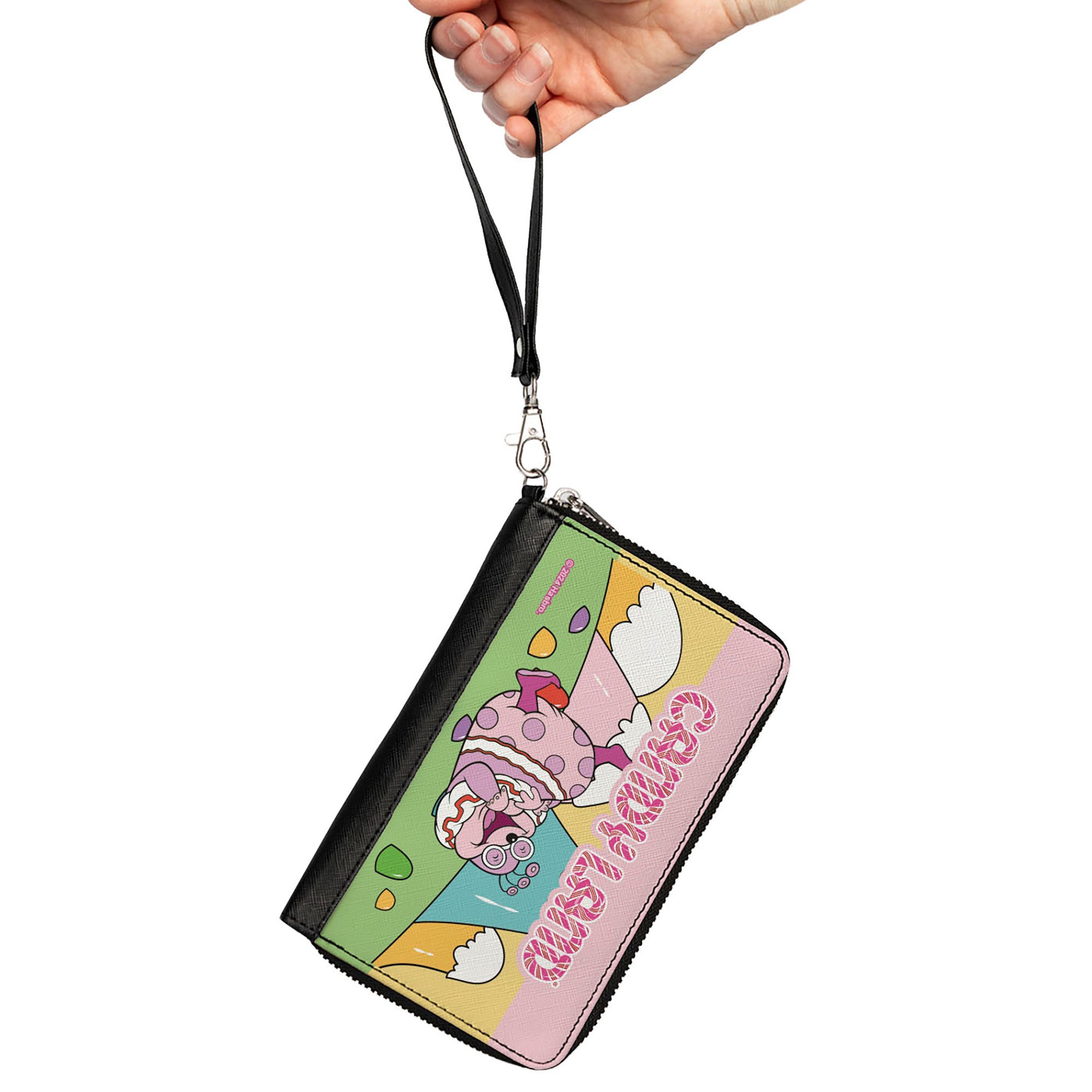 PU Zip Around Wallet Rectangle - Candy Land Jolly Laughing Pose and Gum Drop Mountains Multi Color Clutch Zip Around Wallets Candy Land