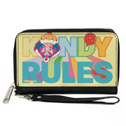 PU Zip Around Wallet Rectangle - Candy Land KANDY RULES King Kandy Face Yellow/Multi Color Clutch Zip Around Wallets Candy Land