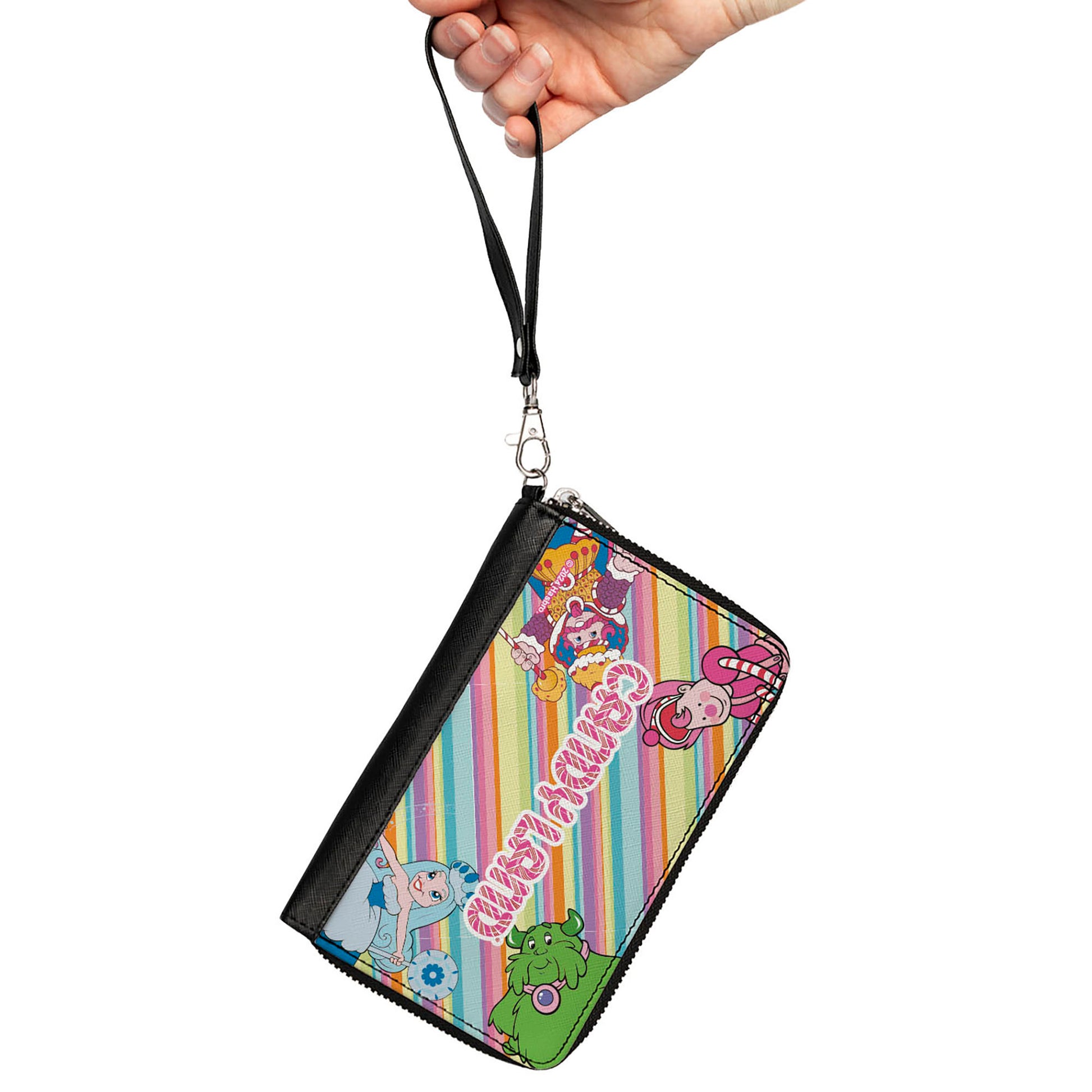 PU Zip Around Wallet Rectangle - CANDY LAND Characters and Title Logo Stripe Multi Color Clutch Zip Around Wallets Candy Land