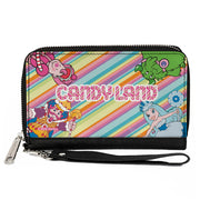 PU Zip Around Wallet Rectangle - CANDY LAND Characters and Title Logo Stripe Multi Color Clutch Zip Around Wallets Candy Land