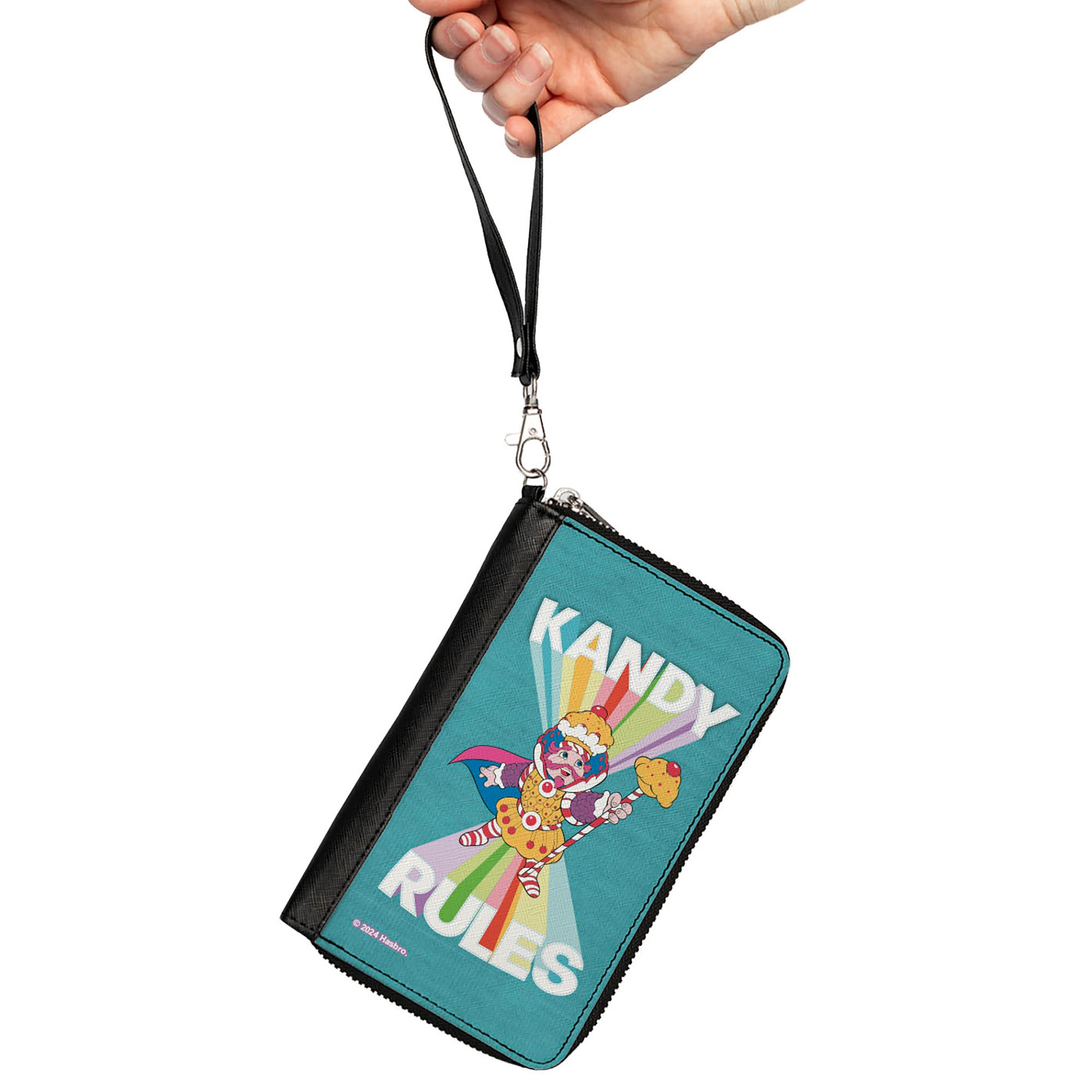 PU Zip Around Wallet Rectangle - Candy Land KANDY RULES King Kandy Pose Teal/Multi Color Clutch Zip Around Wallets Candy Land