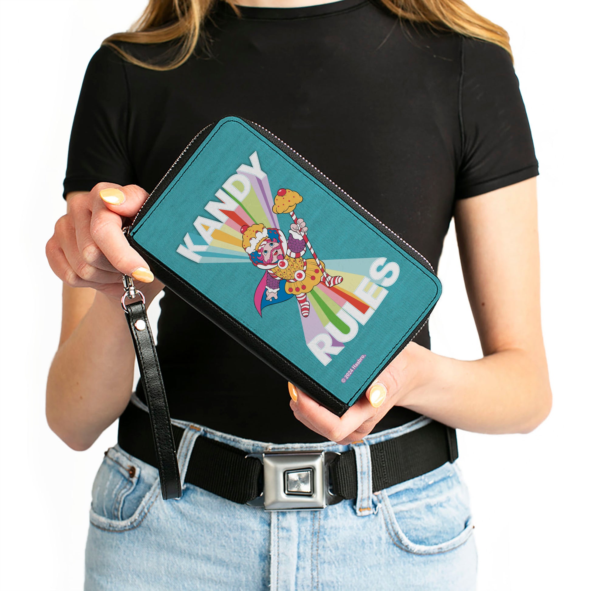 PU Zip Around Wallet Rectangle - Candy Land KANDY RULES King Kandy Pose Teal/Multi Color Clutch Zip Around Wallets Candy Land
