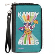 PU Zip Around Wallet Rectangle - Candy Land KANDY RULES King Kandy Pose Teal/Multi Color Clutch Zip Around Wallets Candy Land