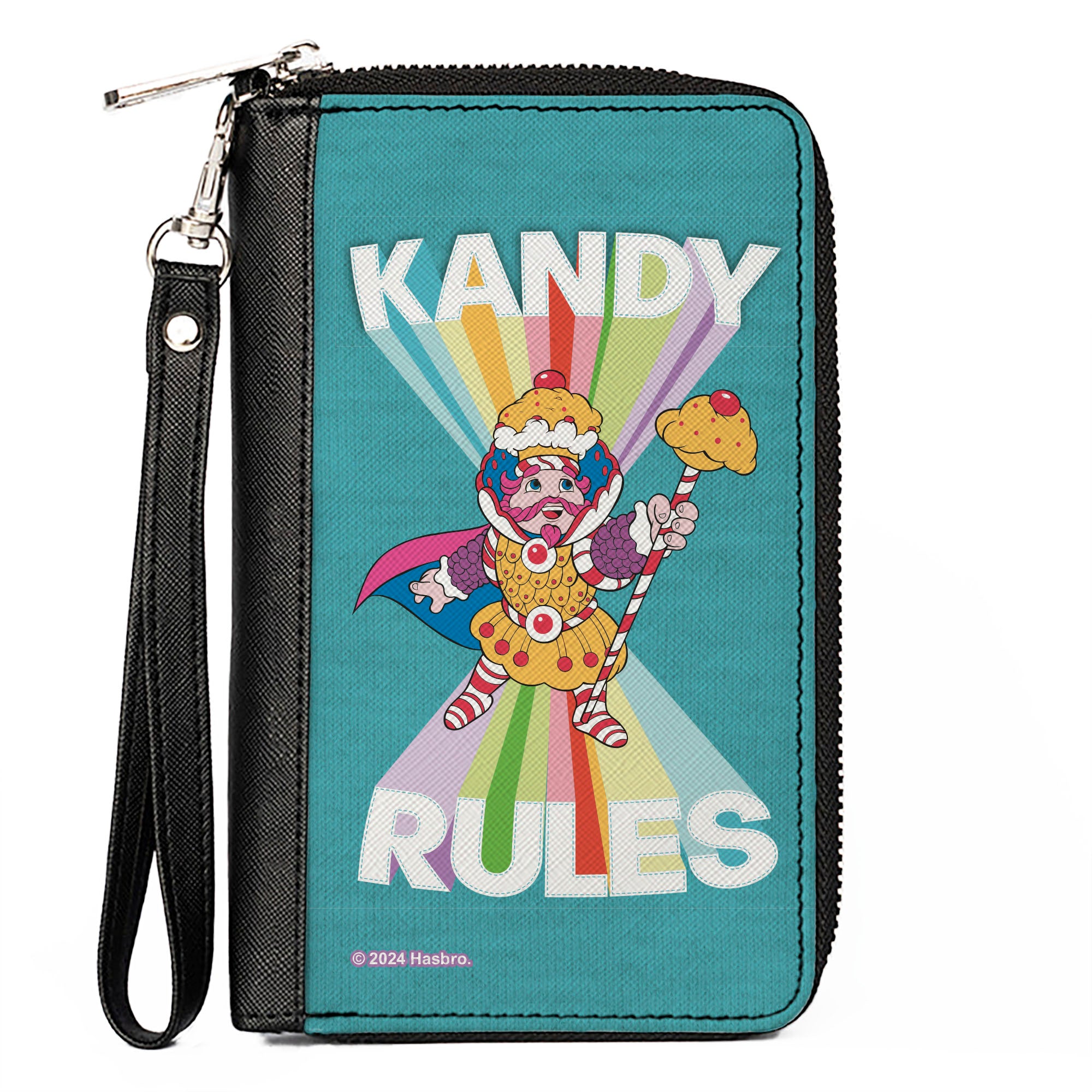 PU Zip Around Wallet Rectangle - Candy Land KANDY RULES King Kandy Pose Teal/Multi Color Clutch Zip Around Wallets Candy Land