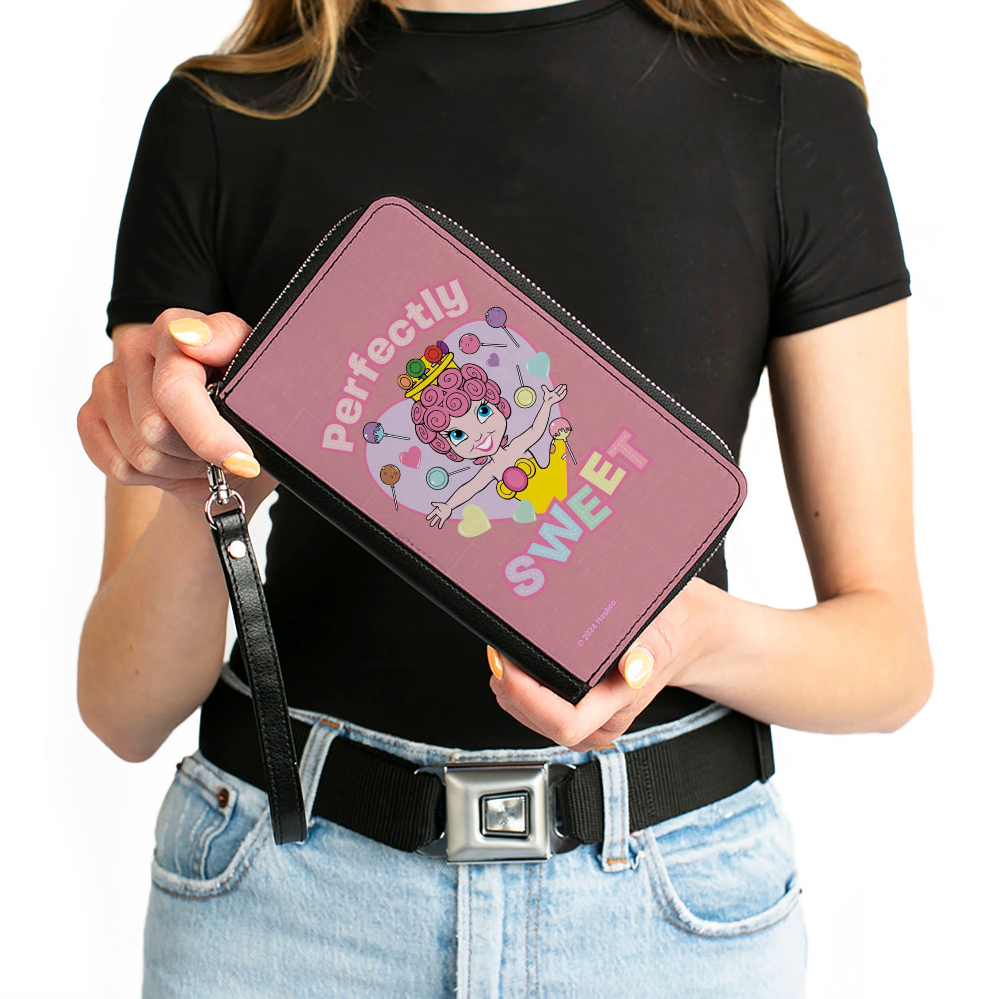 PU Zip Around Wallet Rectangle - Candy Land PERFECTLY SWEET Princess Lolly Heart Pose Pinks Clutch Zip Around Wallets Candy Land