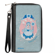 PU Zip Around Wallet Rectangle - Candy Land QUEEN FROSTINE Standing Pose and Float Bubbles Blues/Pinks Clutch Zip Around Wallets Candy Land