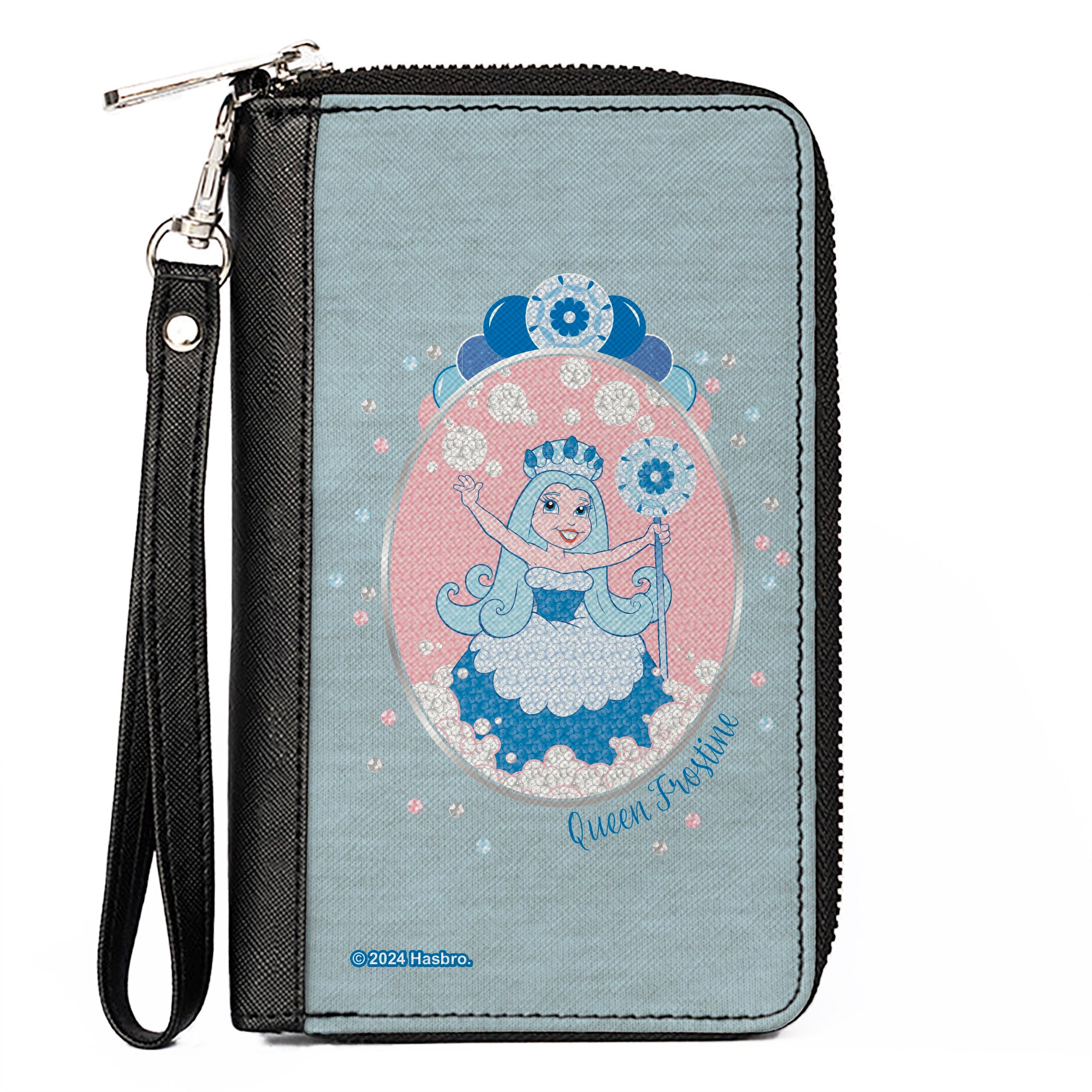 PU Zip Around Wallet Rectangle - Candy Land QUEEN FROSTINE Standing Pose and Float Bubbles Blues/Pinks Clutch Zip Around Wallets Candy Land