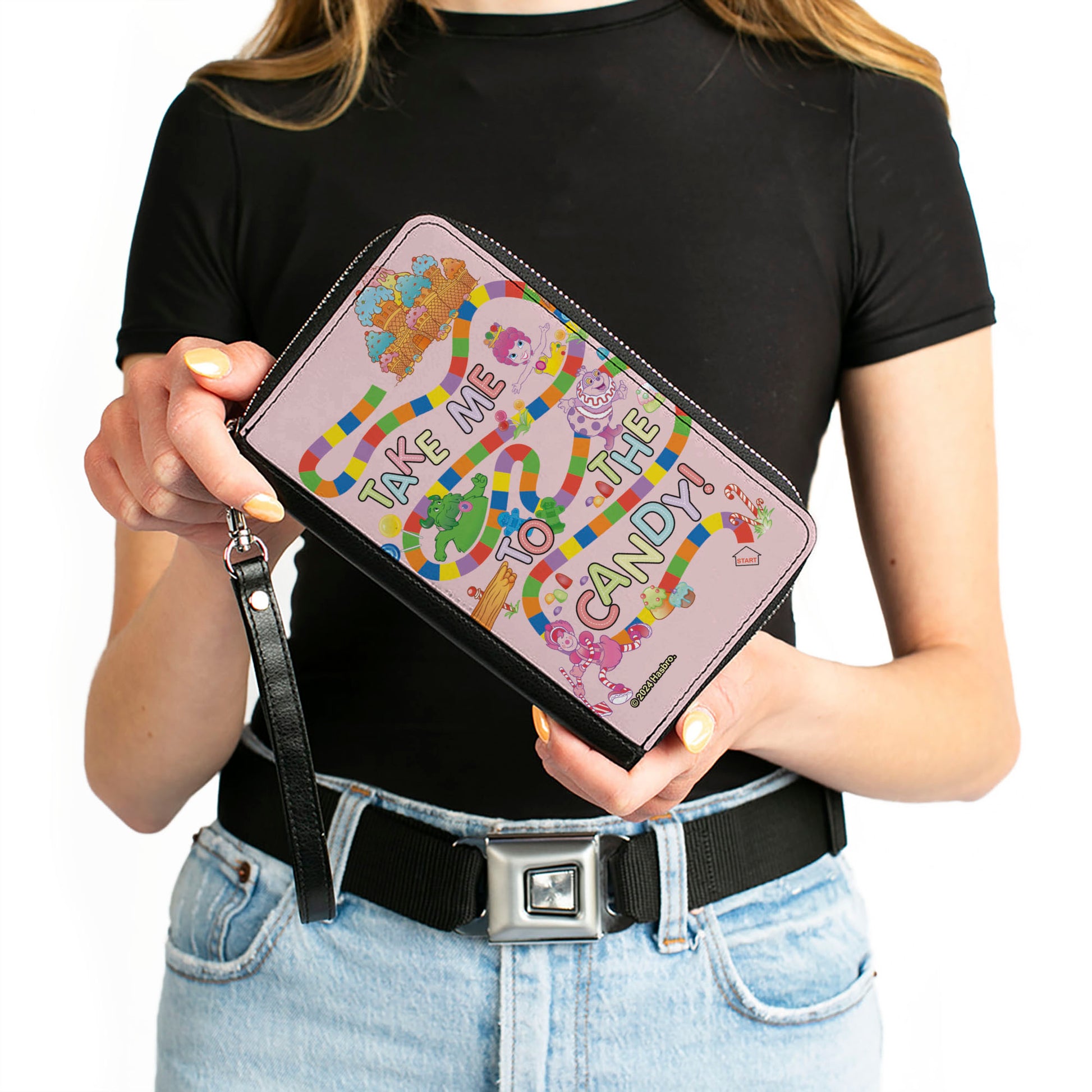 PU Zip Around Wallet Rectangle - Candy Land TAKE ME TO THE CANDY Character Collage Pink/Multi Color Clutch Zip Around Wallets Candy Land