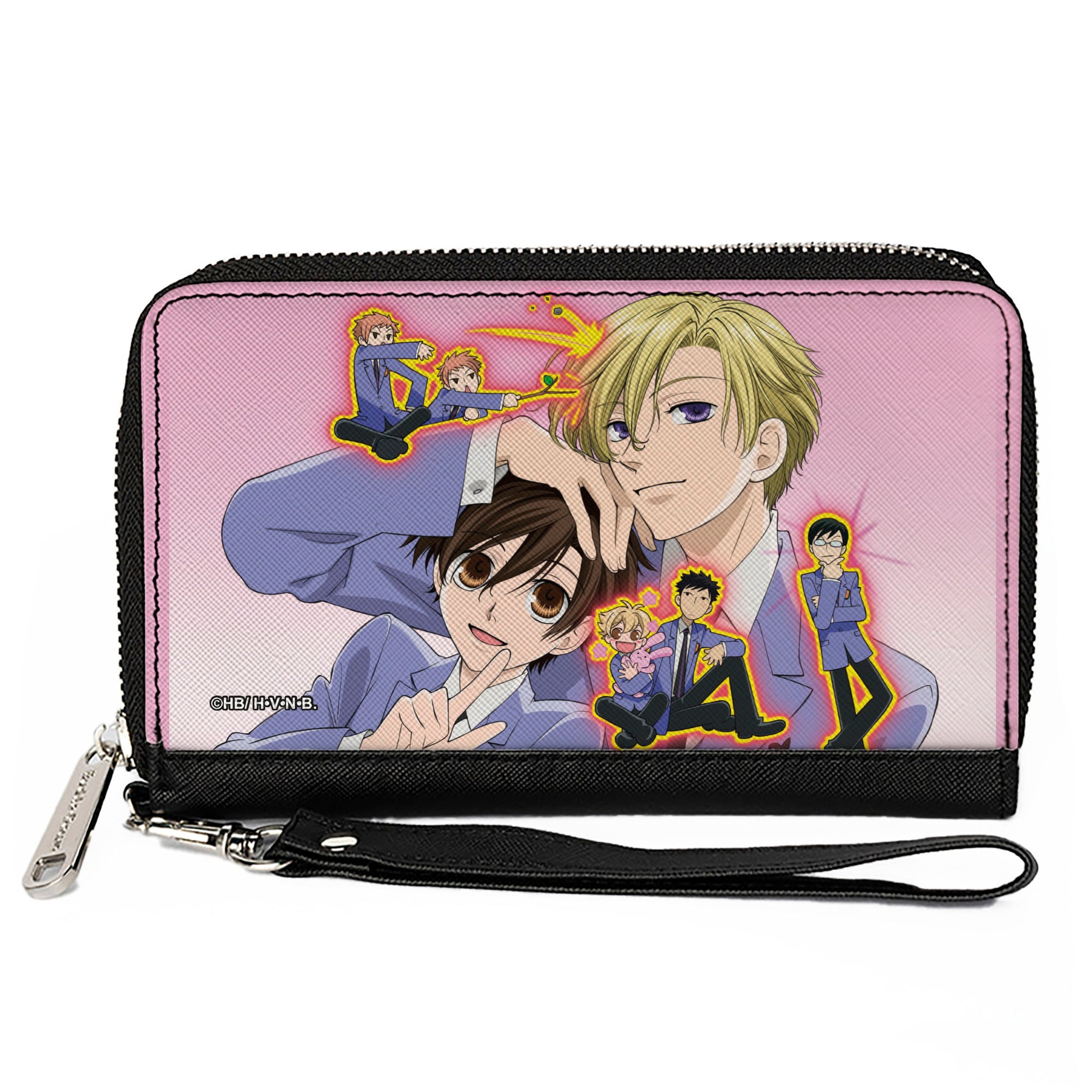 PU Zip Around Wallet Rectangle - Ouran High School Host Club Character Group Pose Pinks Clutch Zip Around Wallets Ouran High School Host Club