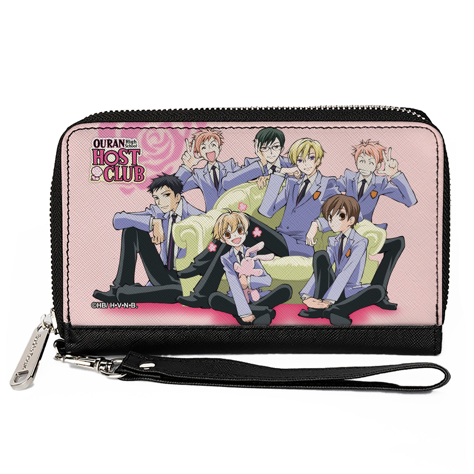 PU Zip Around Wallet Rectangle - Ouran High School Host Club Sitting Group Pose Pinks Clutch Zip Around Wallets Ouran High School Host Club