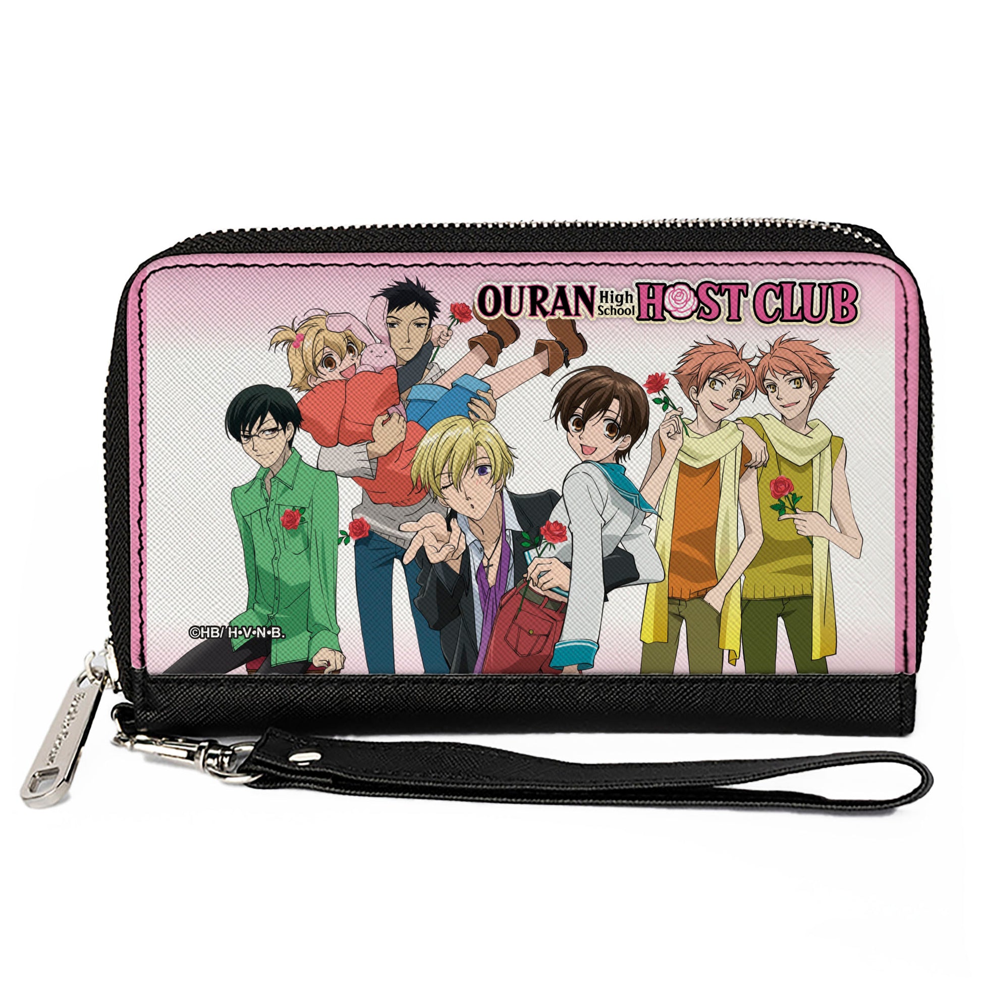 PU Zip Around Wallet Rectangle - Ouran High School Host Club Casual Dress with Roses Group Pose White Clutch Zip Around Wallets Ouran High School Host Club