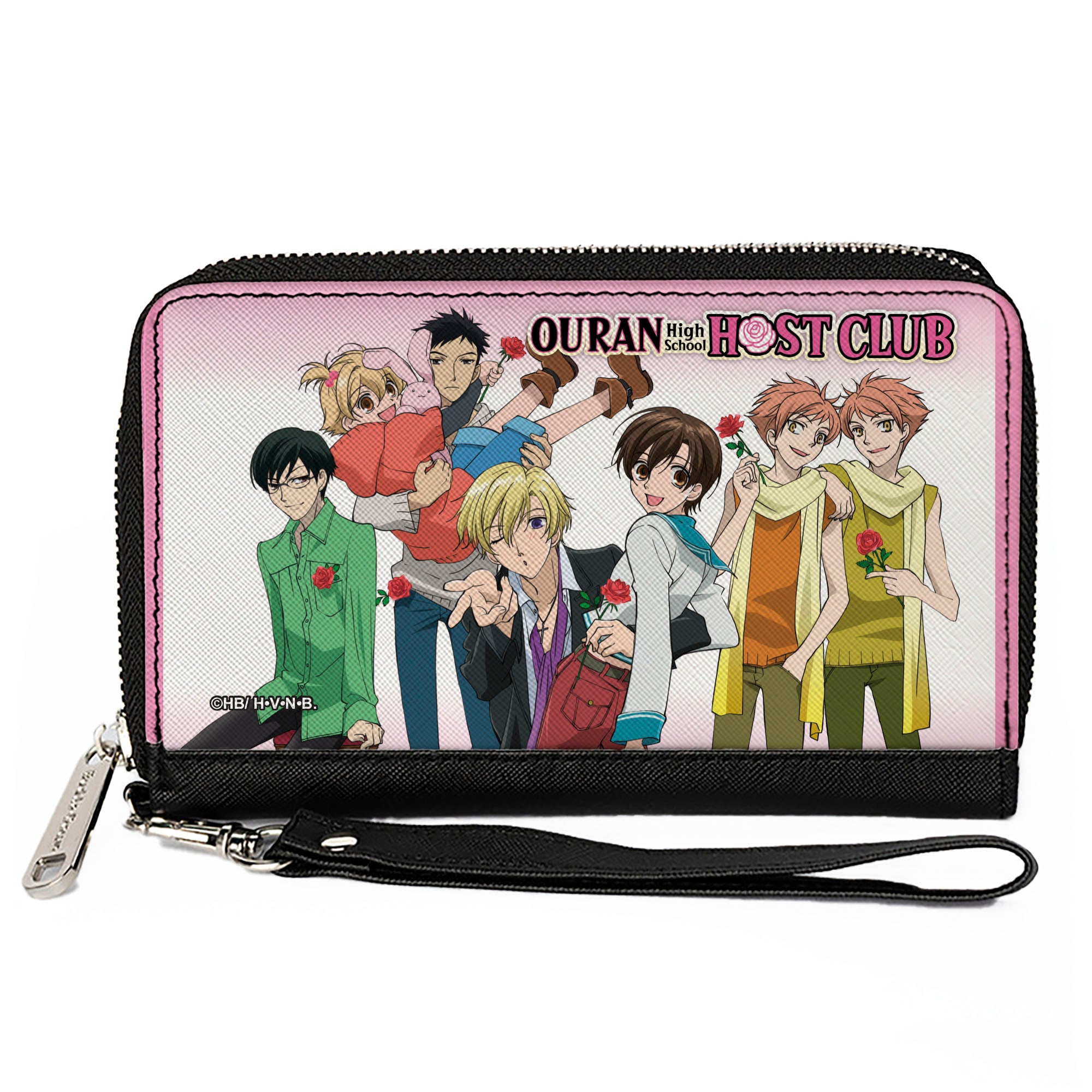 PU Zip Around Wallet Rectangle - Ouran High School Host Club Casual Dress with Roses Group Pose White Clutch Zip Around Wallets Ouran High School Host Club