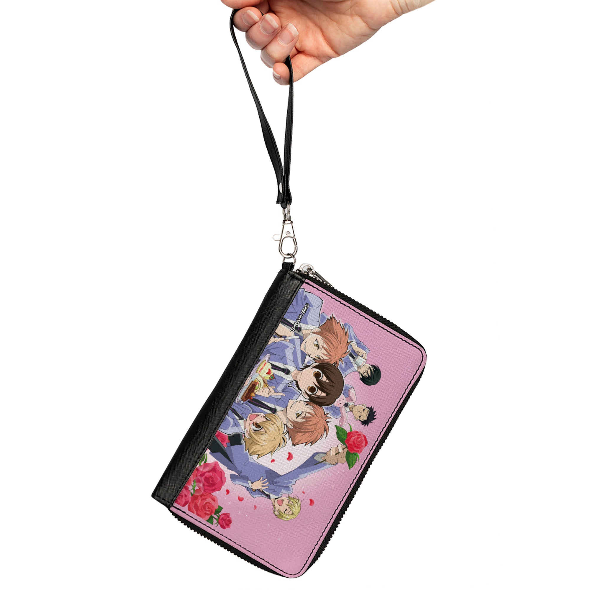 PU Zip Around Wallet Rectangle - Ouran High School Host Club Group Pose and Tamaki Singing Pose Pinks Clutch Zip Around Wallets Ouran High School Host Club